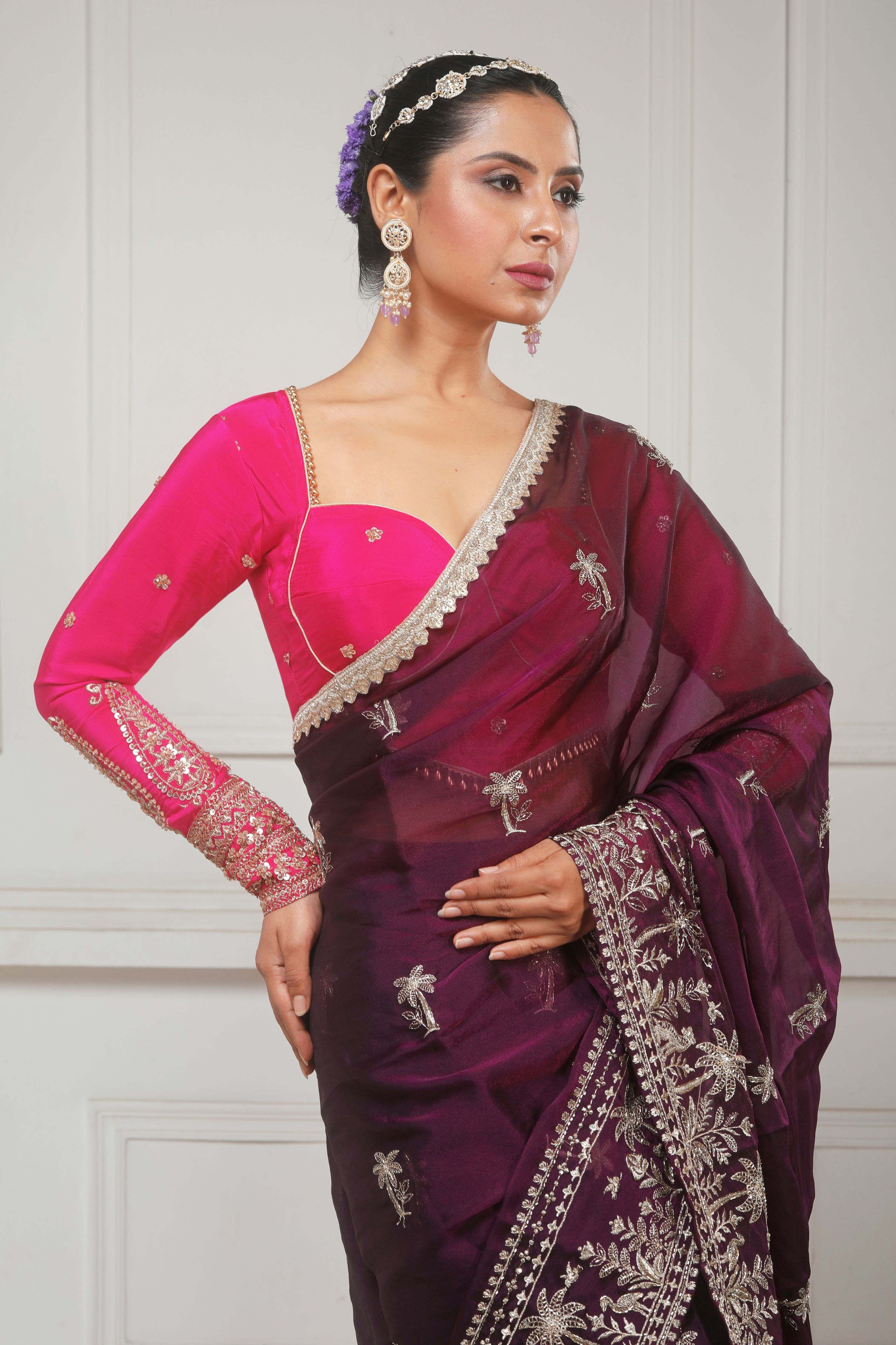 CRANBERRY CRUSH SAREE AND ROSE LUXE BLOUSE