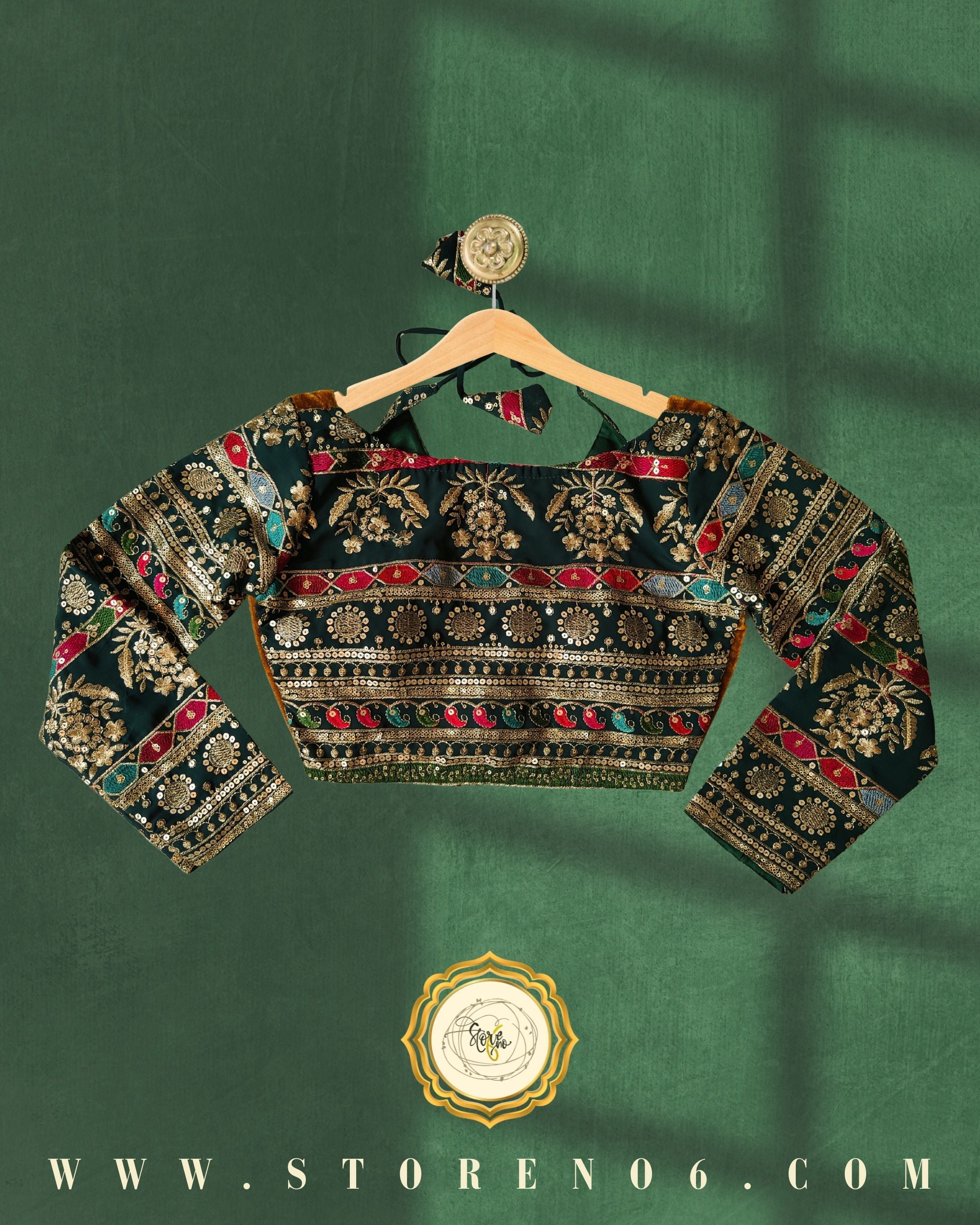 BOTTLE GREEN MULTICOLOR BLOUSE