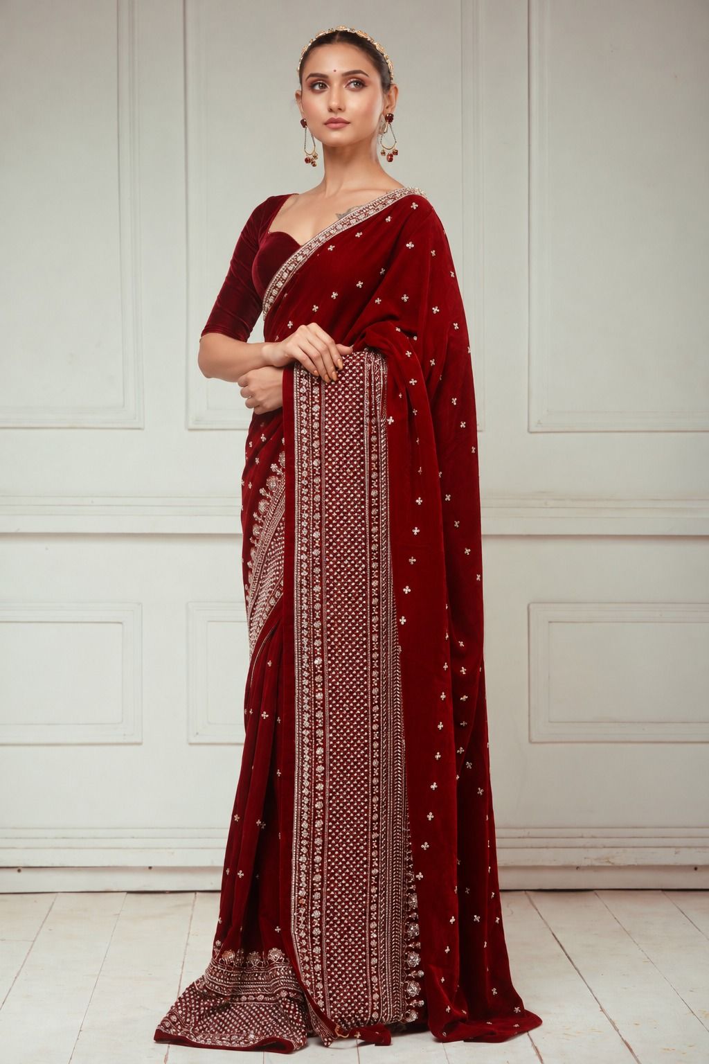 GARNET GRANDEUR SAREE AND BLOUSE SET