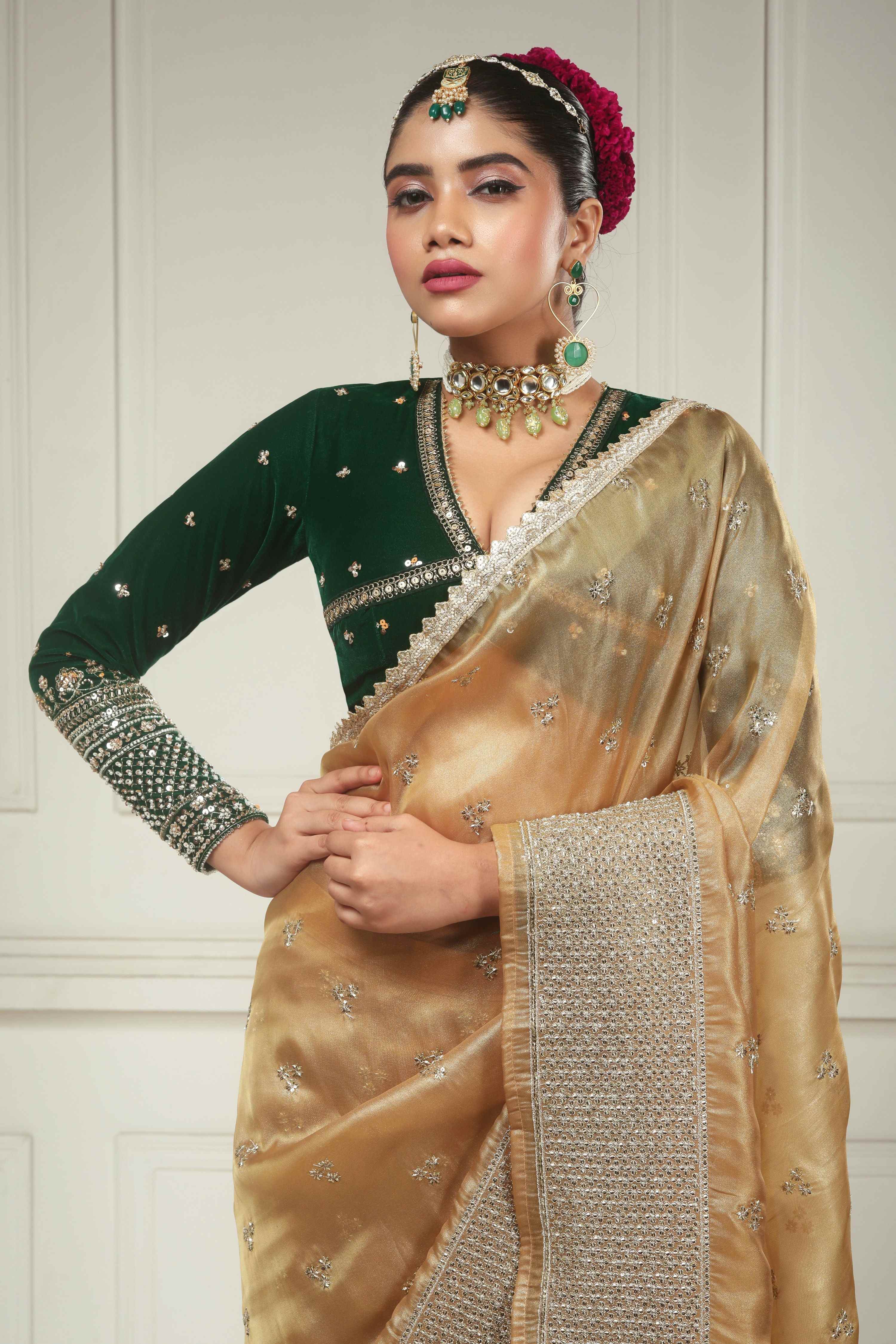 RADIANT FANTASY SAREE WITH GARDEN GRANDEUR BLOUSE