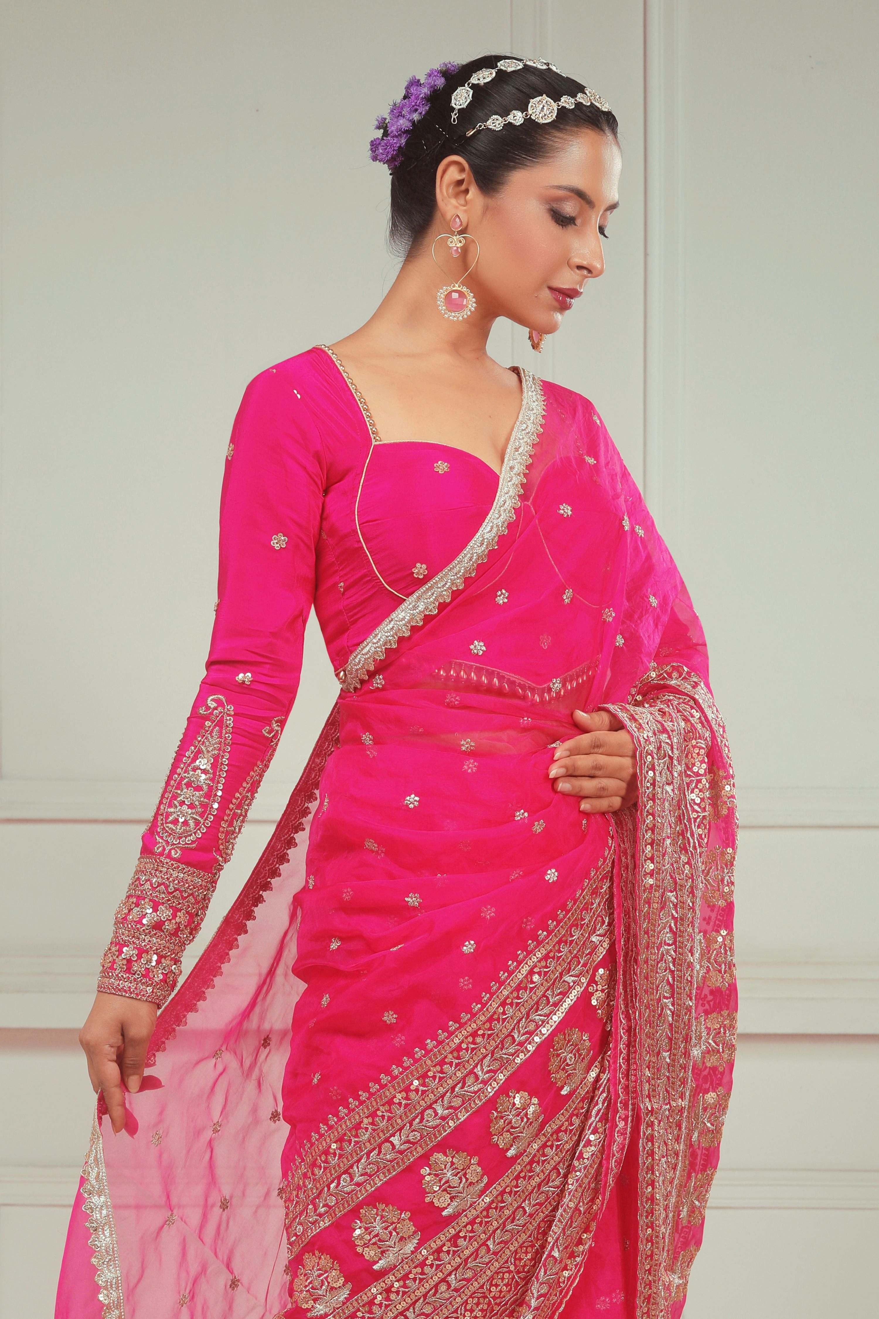 RASPBERRY KISS SAREE AND ROSE LUXE BLOUSE