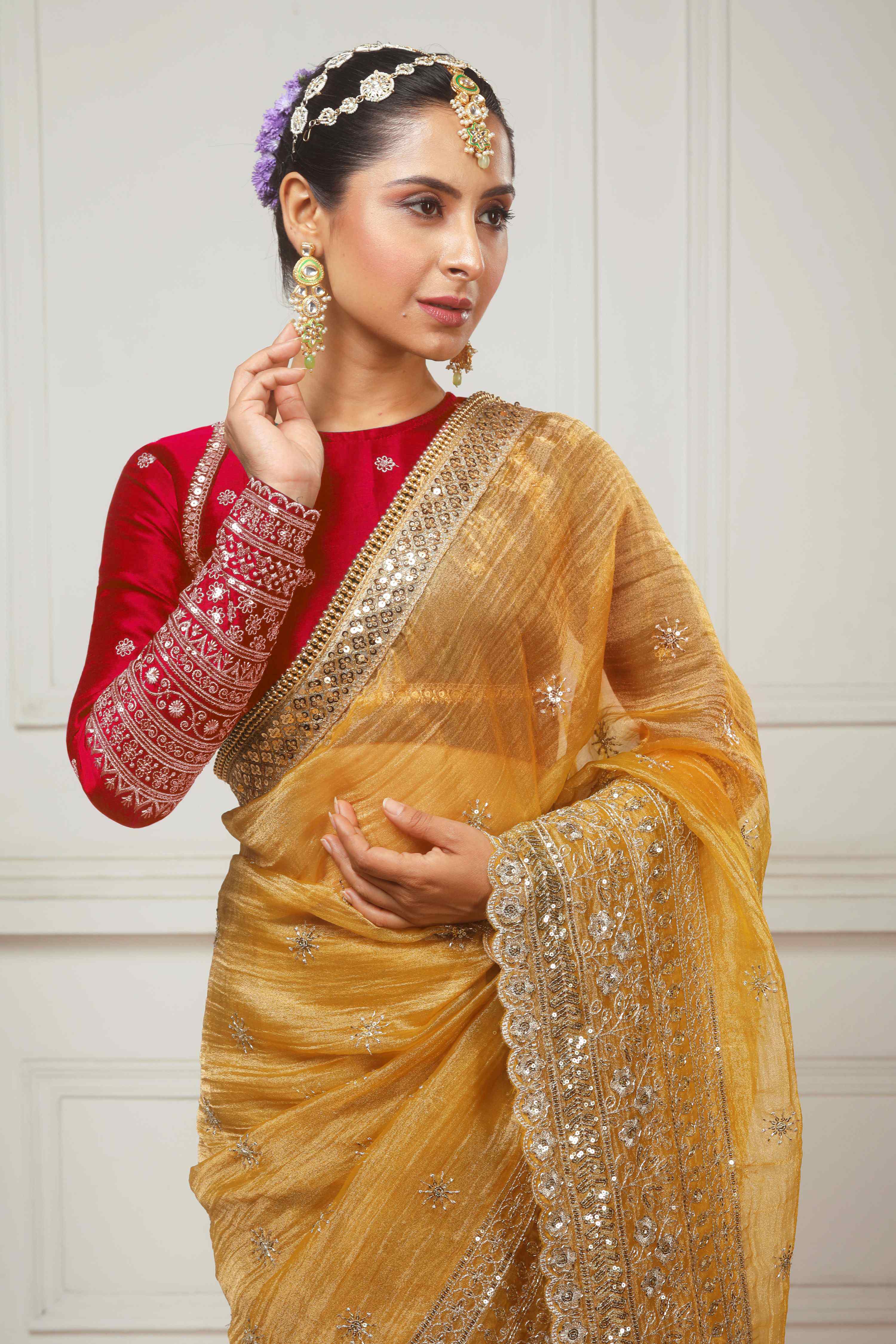 HONEY WILDFLOWER SAREE WITH AGELESS APPEAL FULL SLEEVE BLOUSE