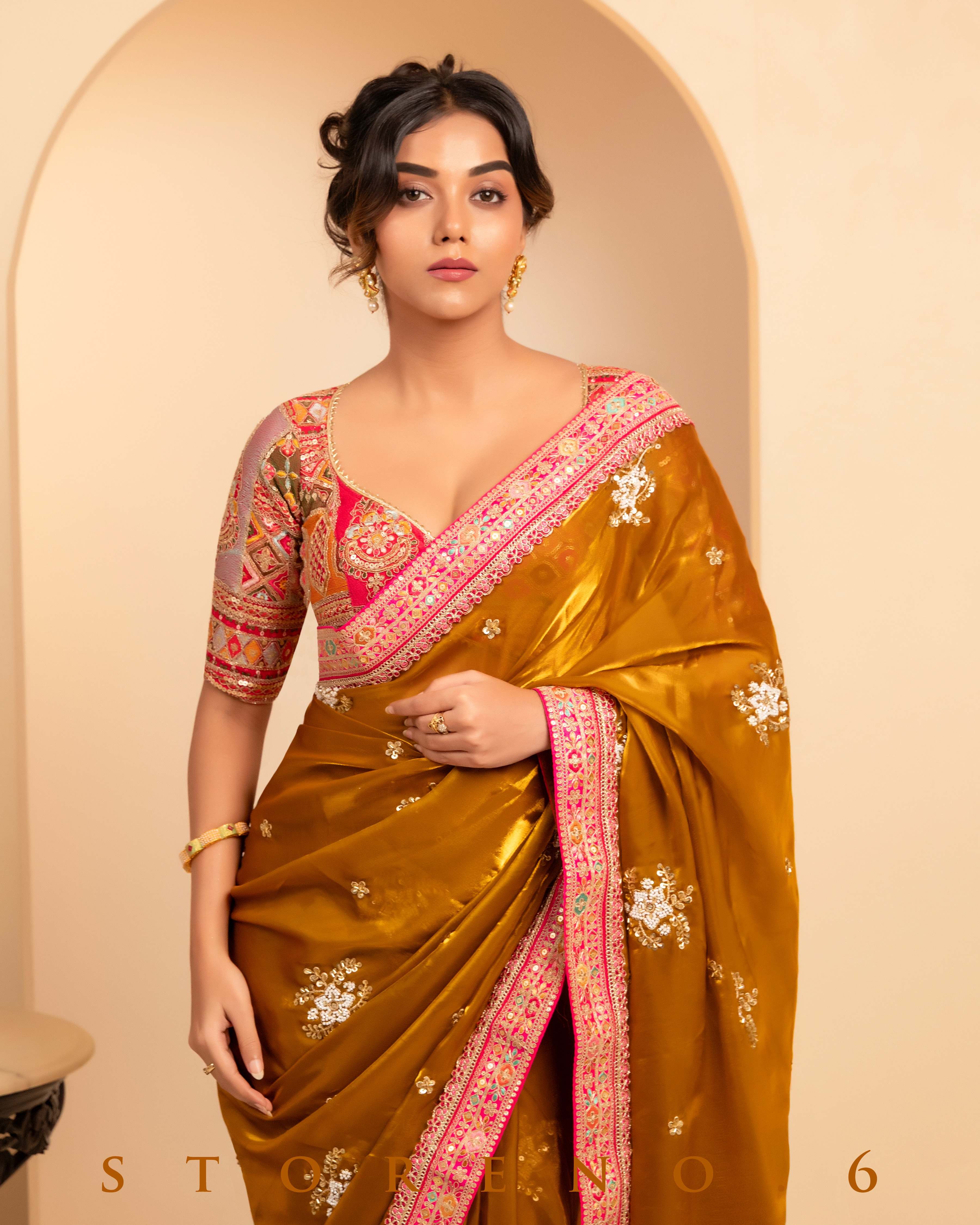 ETHEREAL EMPRESS SAREE WITH FUCHSIA FUSION FESTIVE BLOUSE