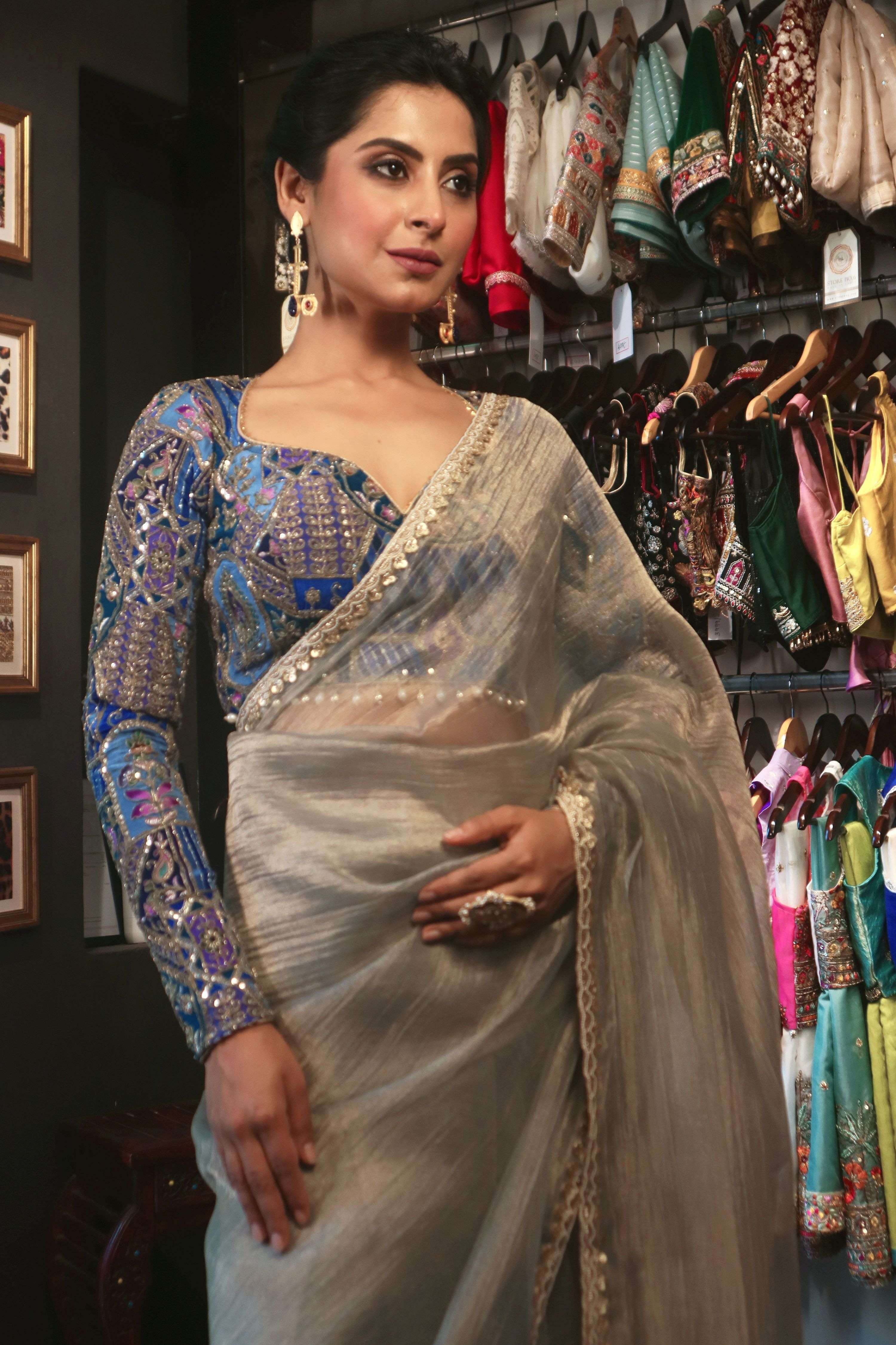 STARLING SHIMMER SAREE WITH OCEAN ODYSSEY BLOUSE