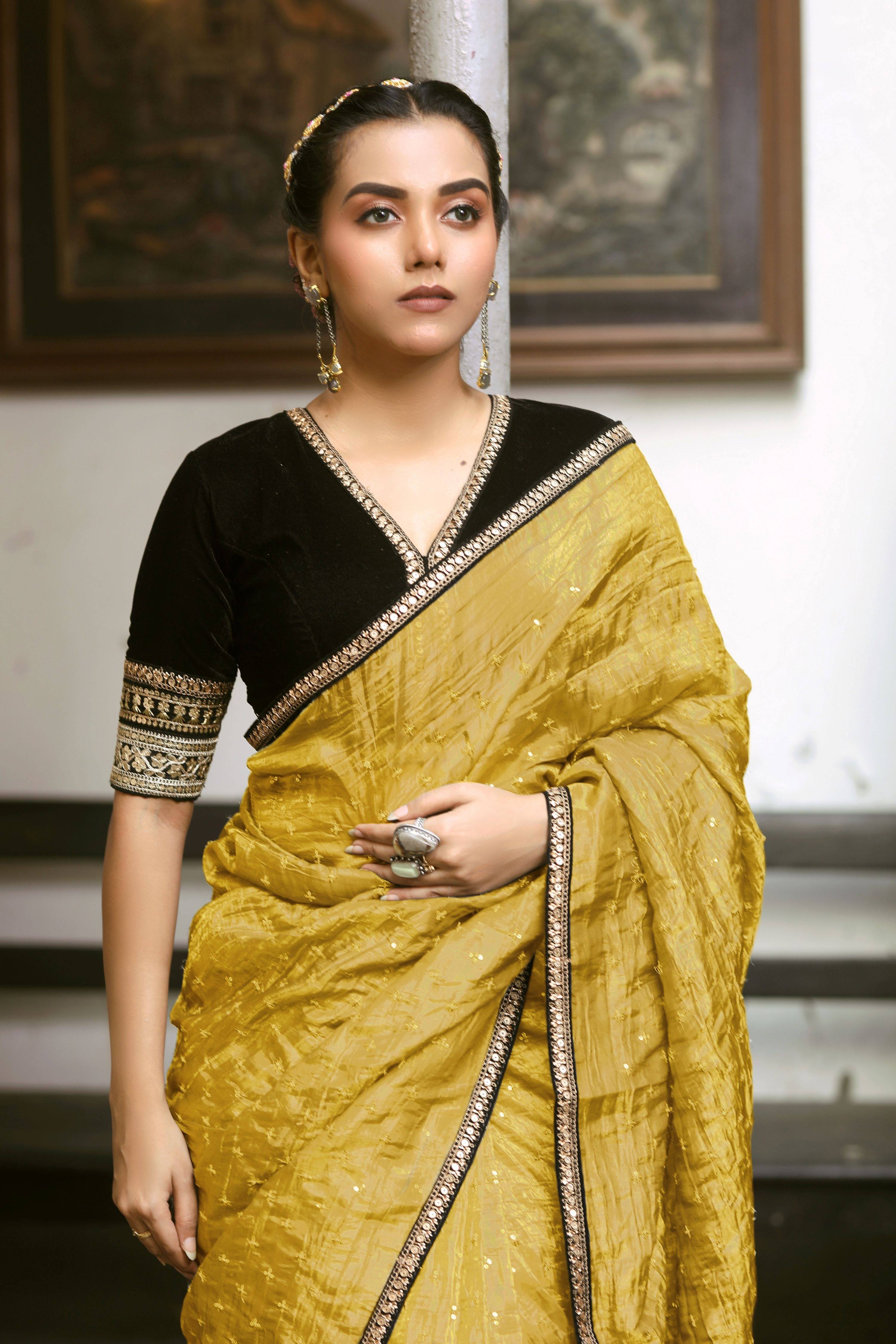 GOLDEN GLEE SAREE WITH BLACK BEAUTY BLOUSE