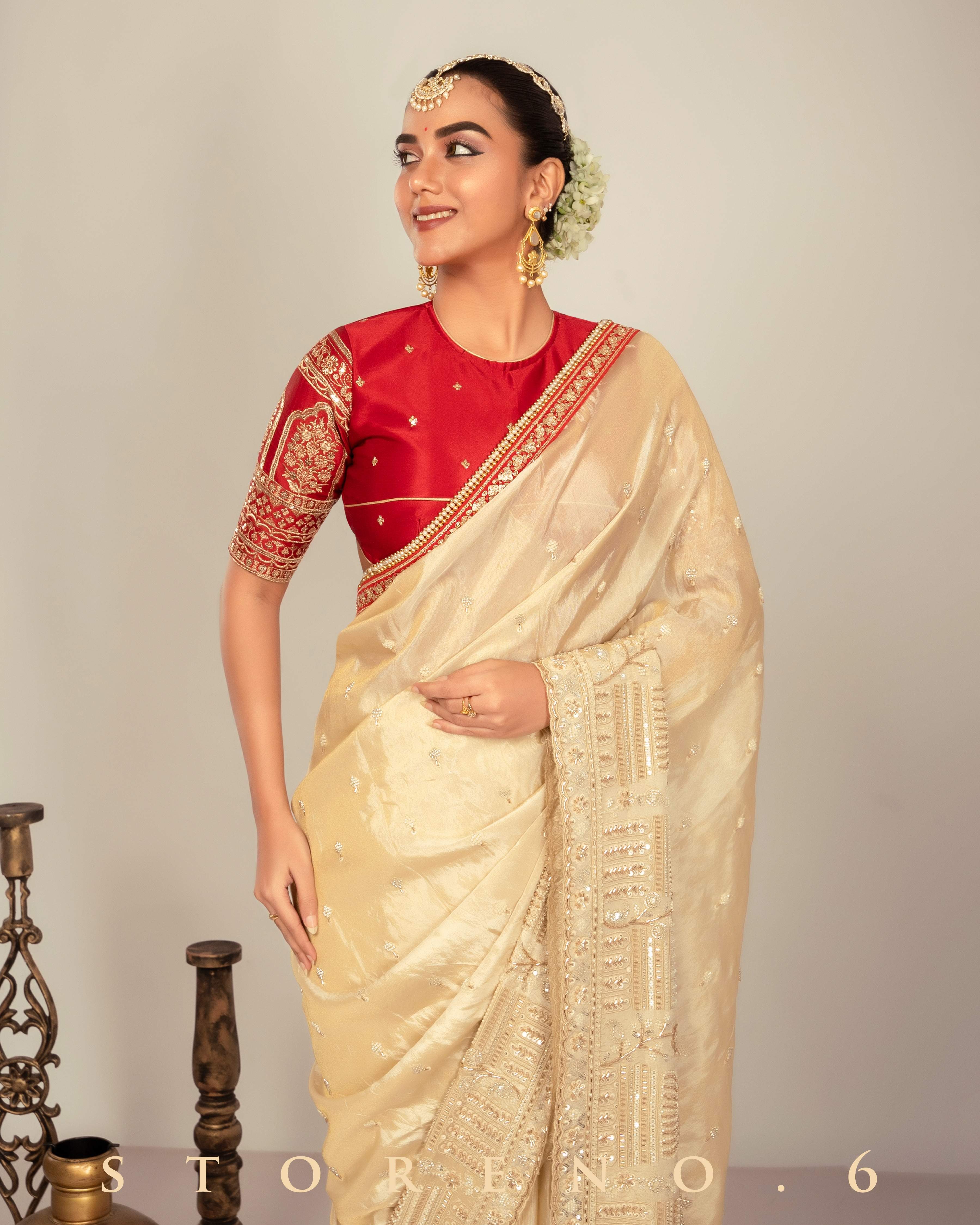 IMPERIAL IVORY INSIGHT SAREE WITH TIMELESS TROUSSEAU BLOUSE