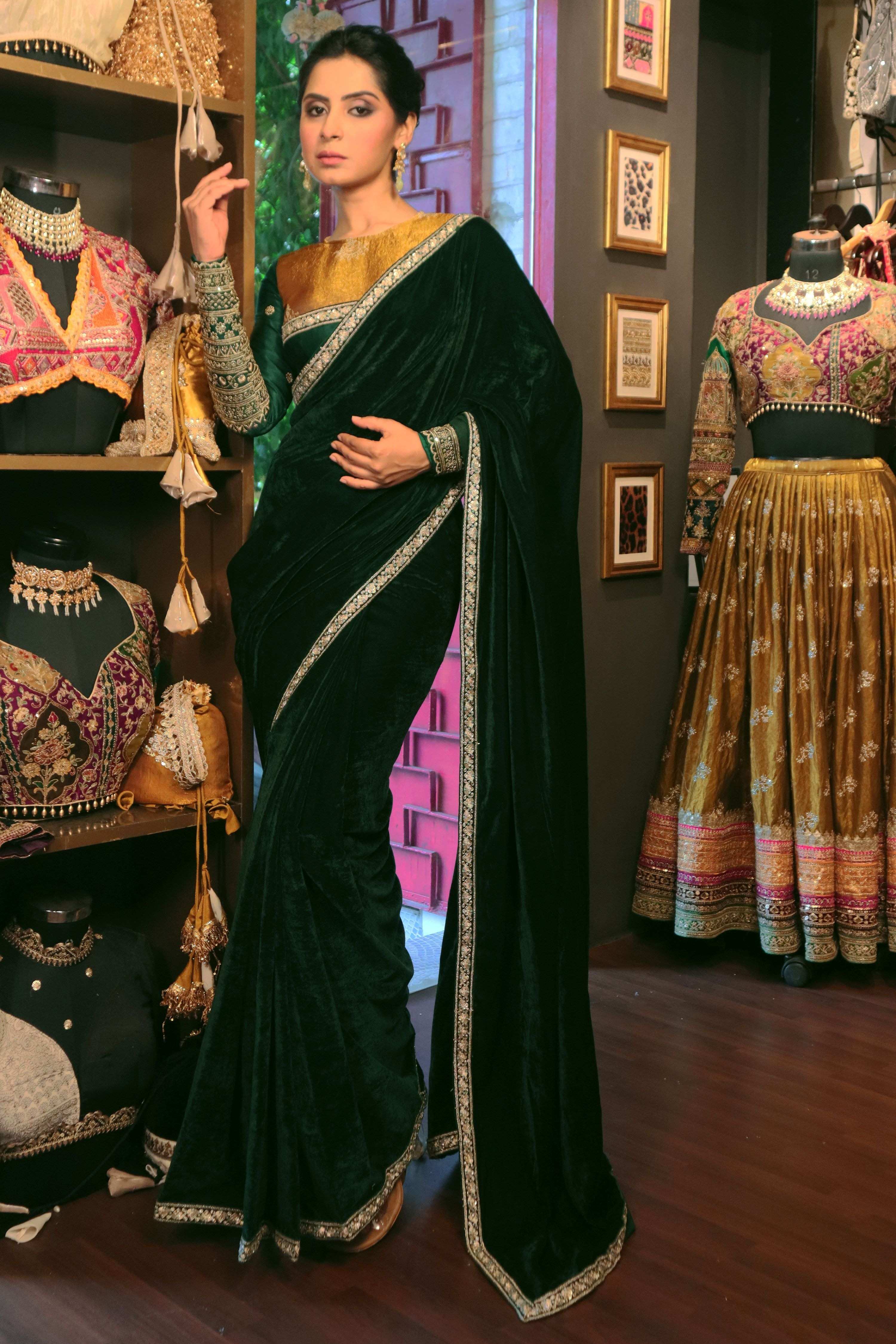 EMERALD ECHO SAREE WITH ANTIQUE APPEAL BLOUSE
