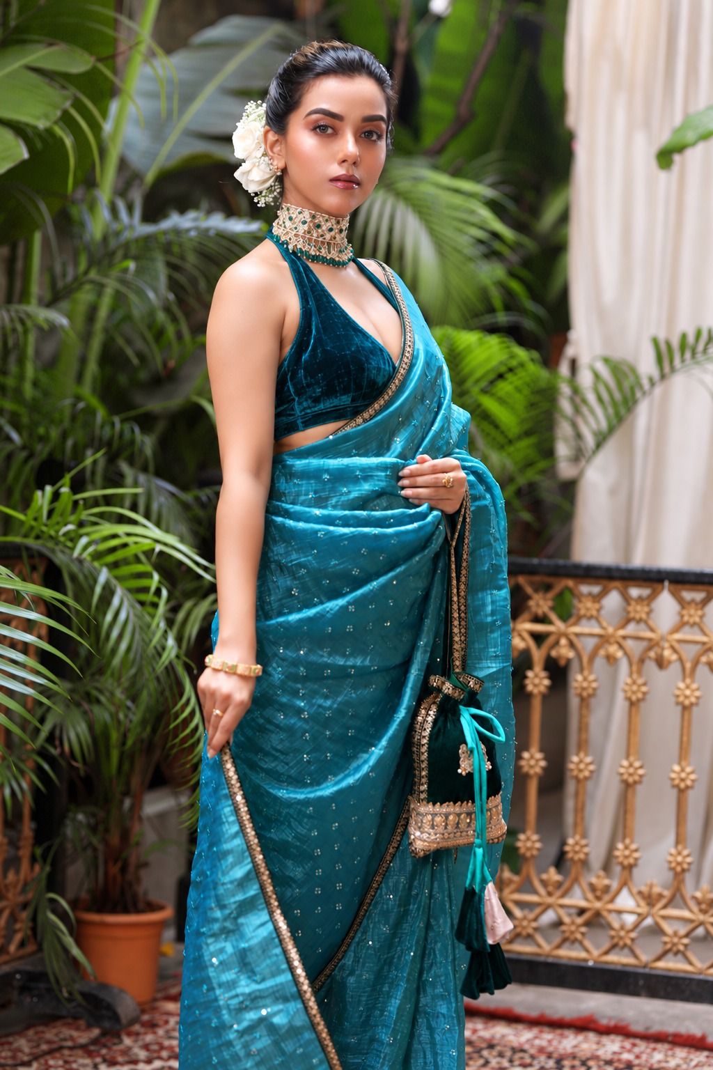 TEAL TEMPTATION SAREE WITH QUIRKEY QUEST BLOUSE