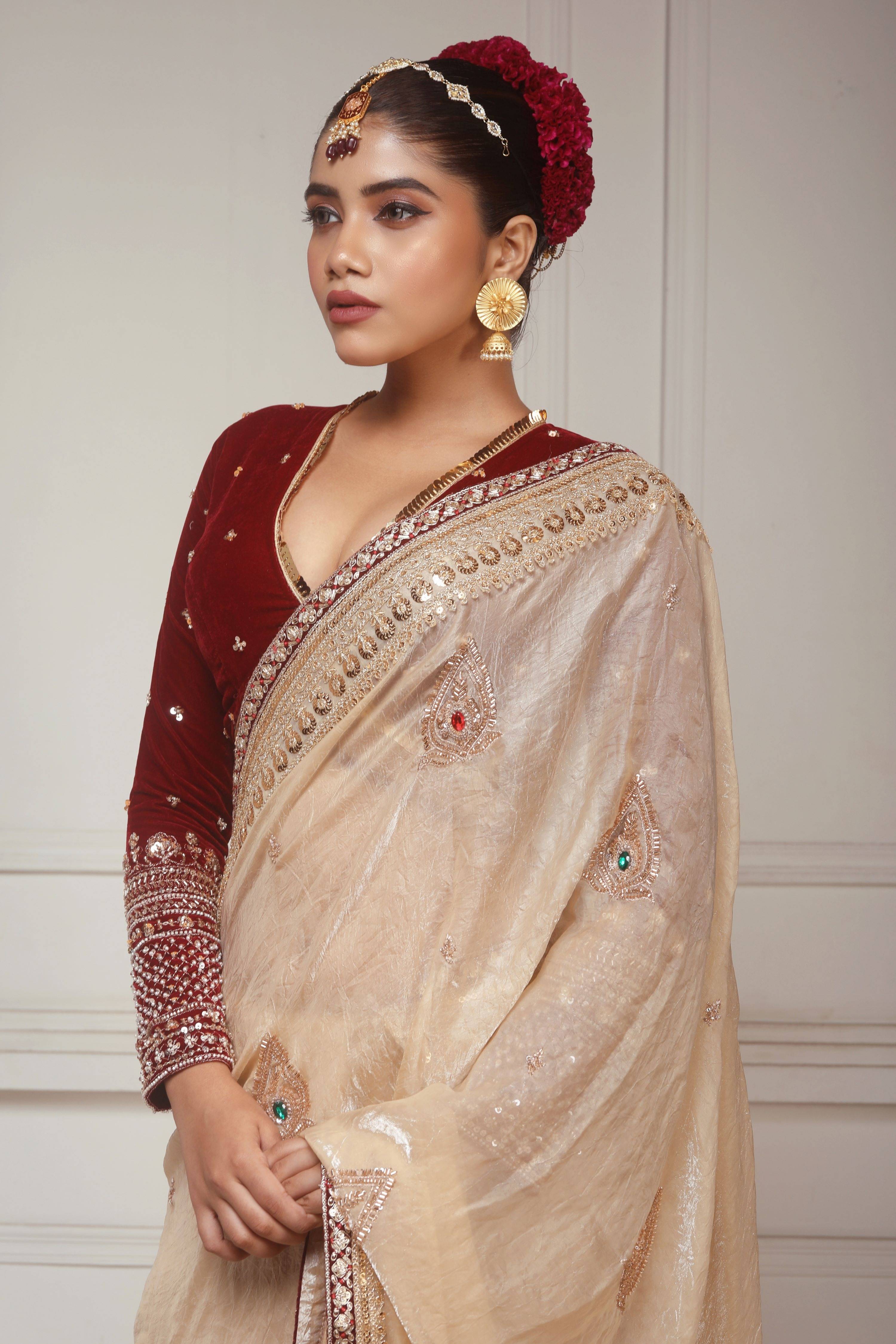 SHAHI SHRINGAR SAREE WITH GARNET GRANDEUR BLOUSE