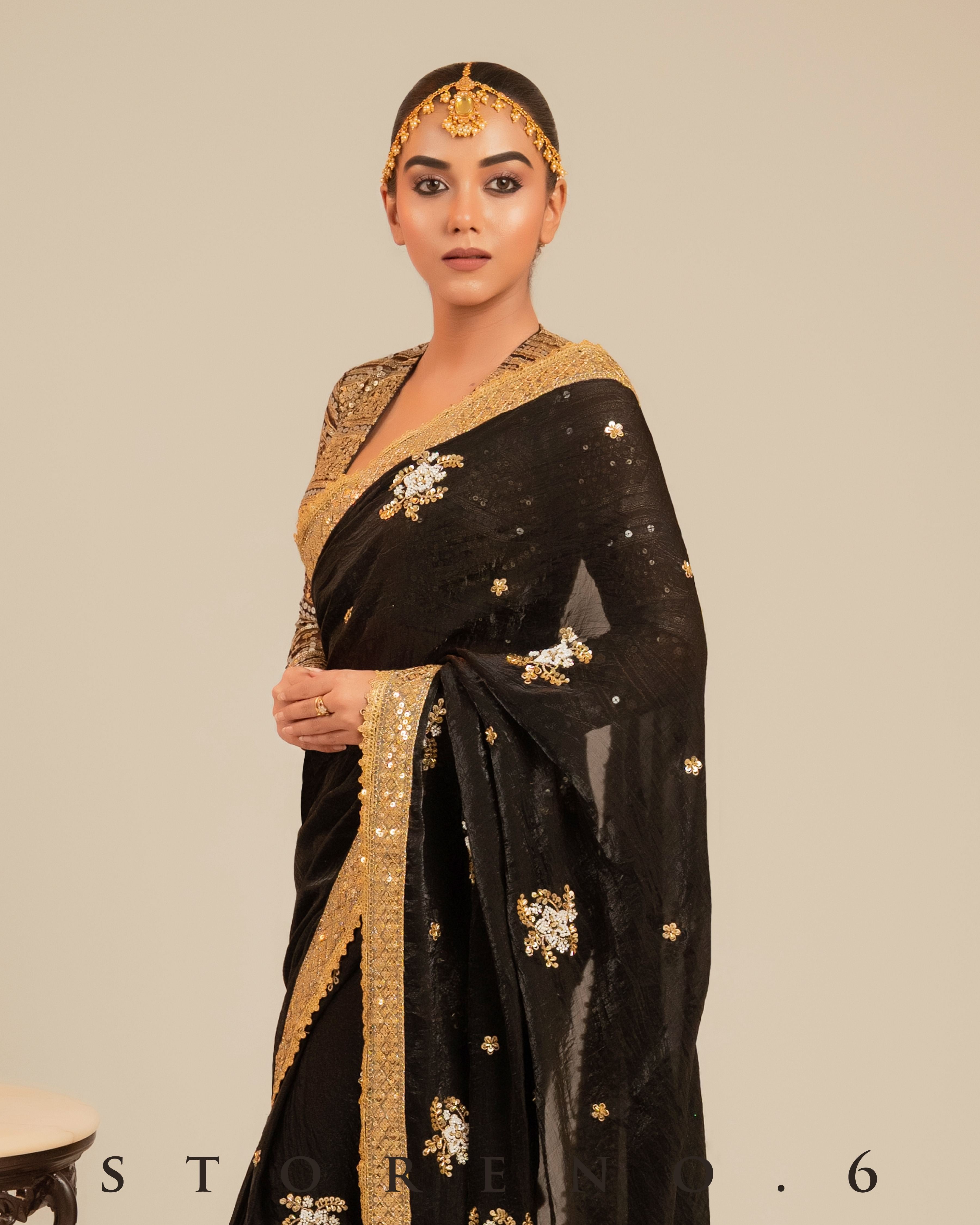 MIDNIGHT MIRACLE SAREE WITH RETRO RADIANCE BLOUSE