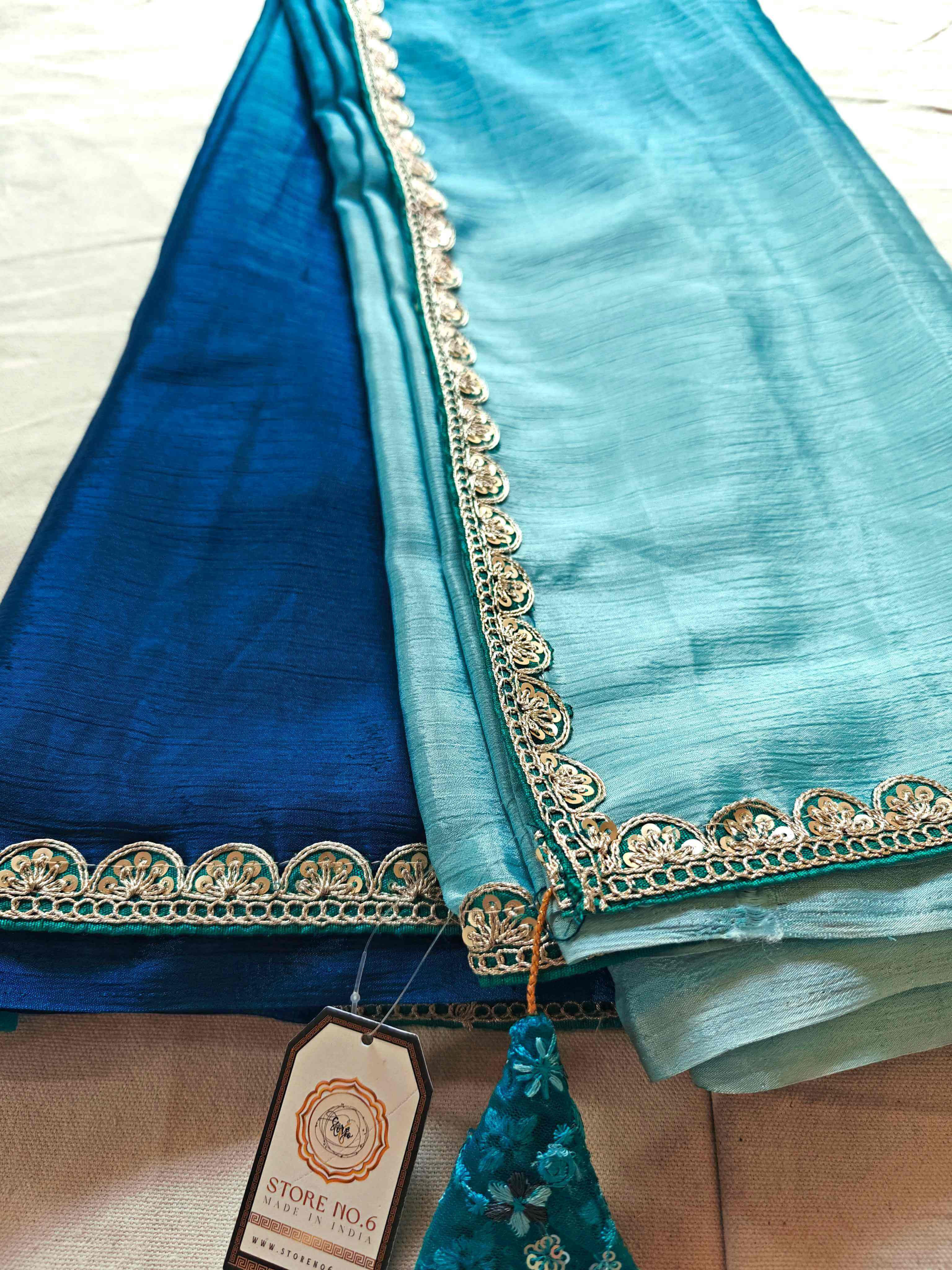 OMBRE BLUE SAREE WITH UNSTITCHED BLOUSE