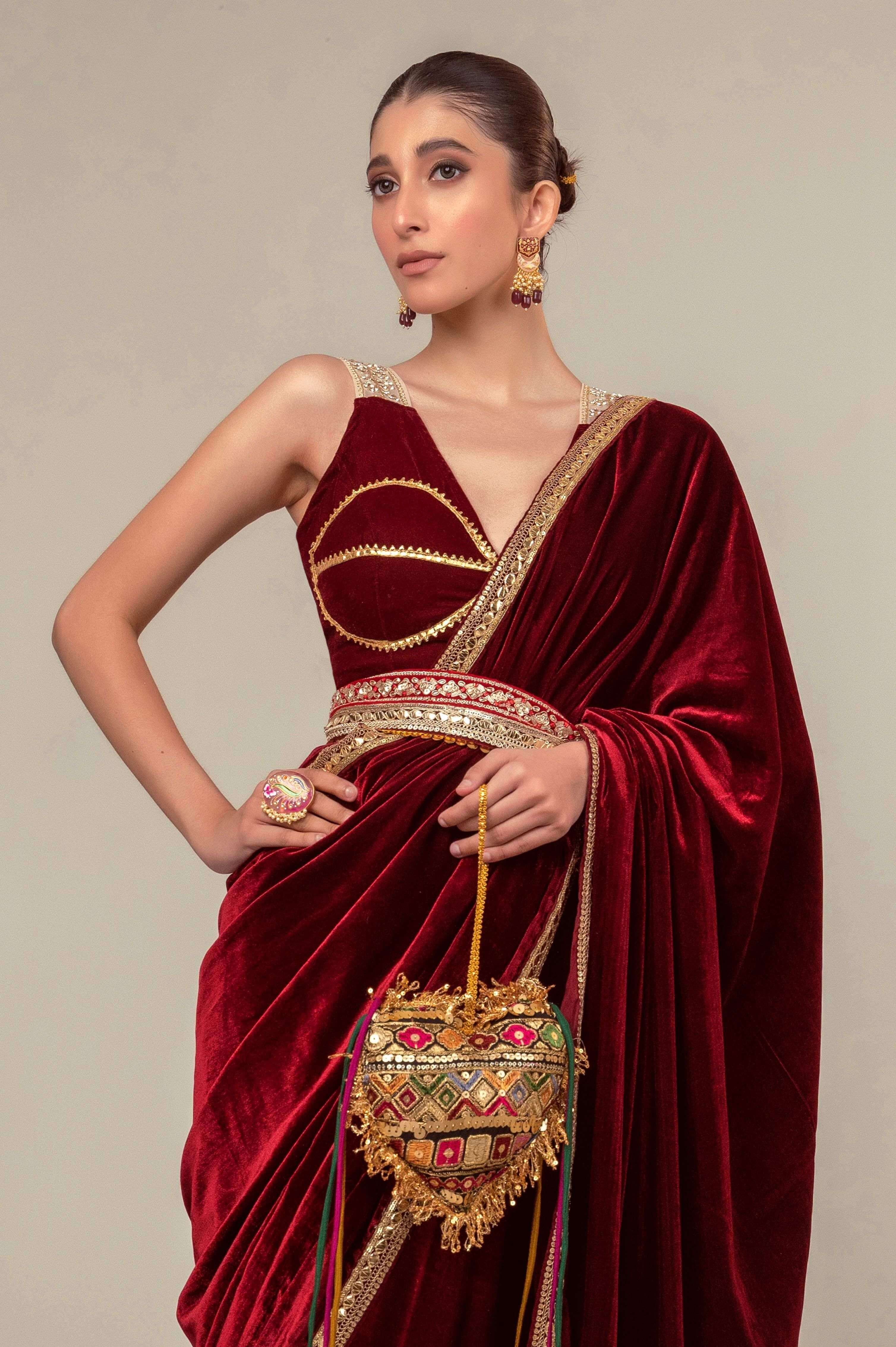 RUBY RUSH SAREE WITH MULBERRY MIST BLOUSE.