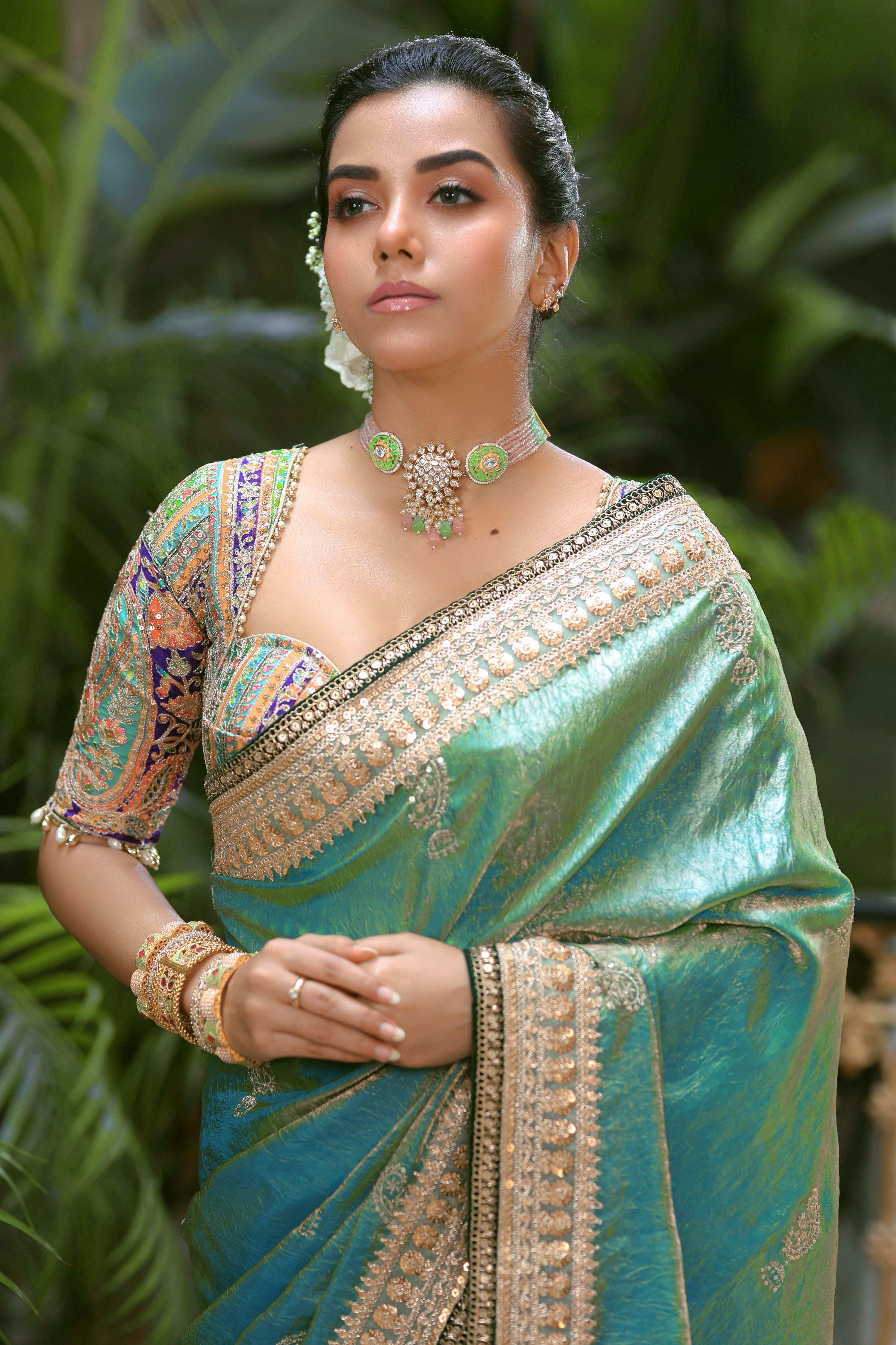 AQUA AMOUR SAREE WITH TEAL TREASURE BLOUSE