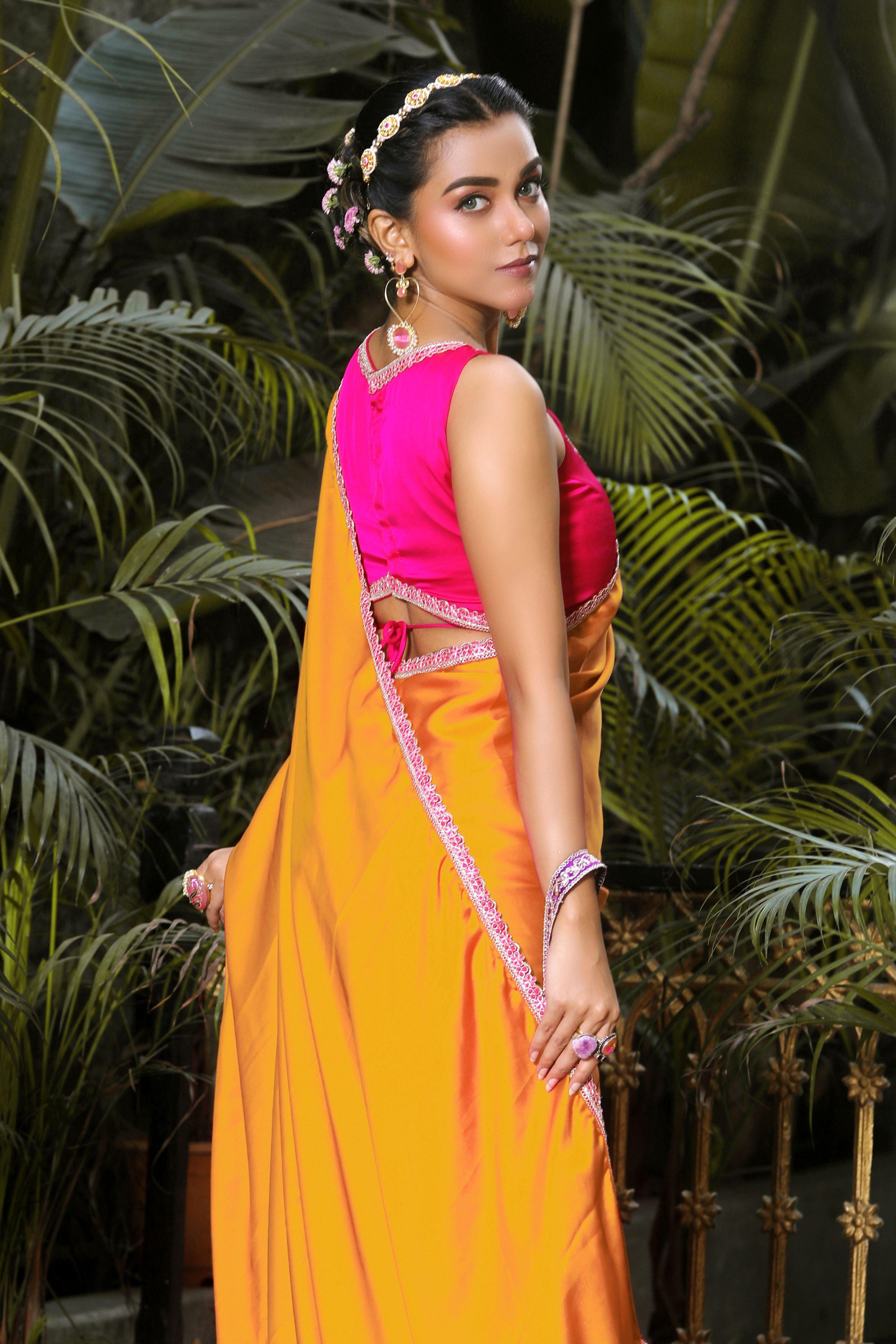 SAFFRON SPARK SAREE WITH GULAABI GLOW BLOUSE