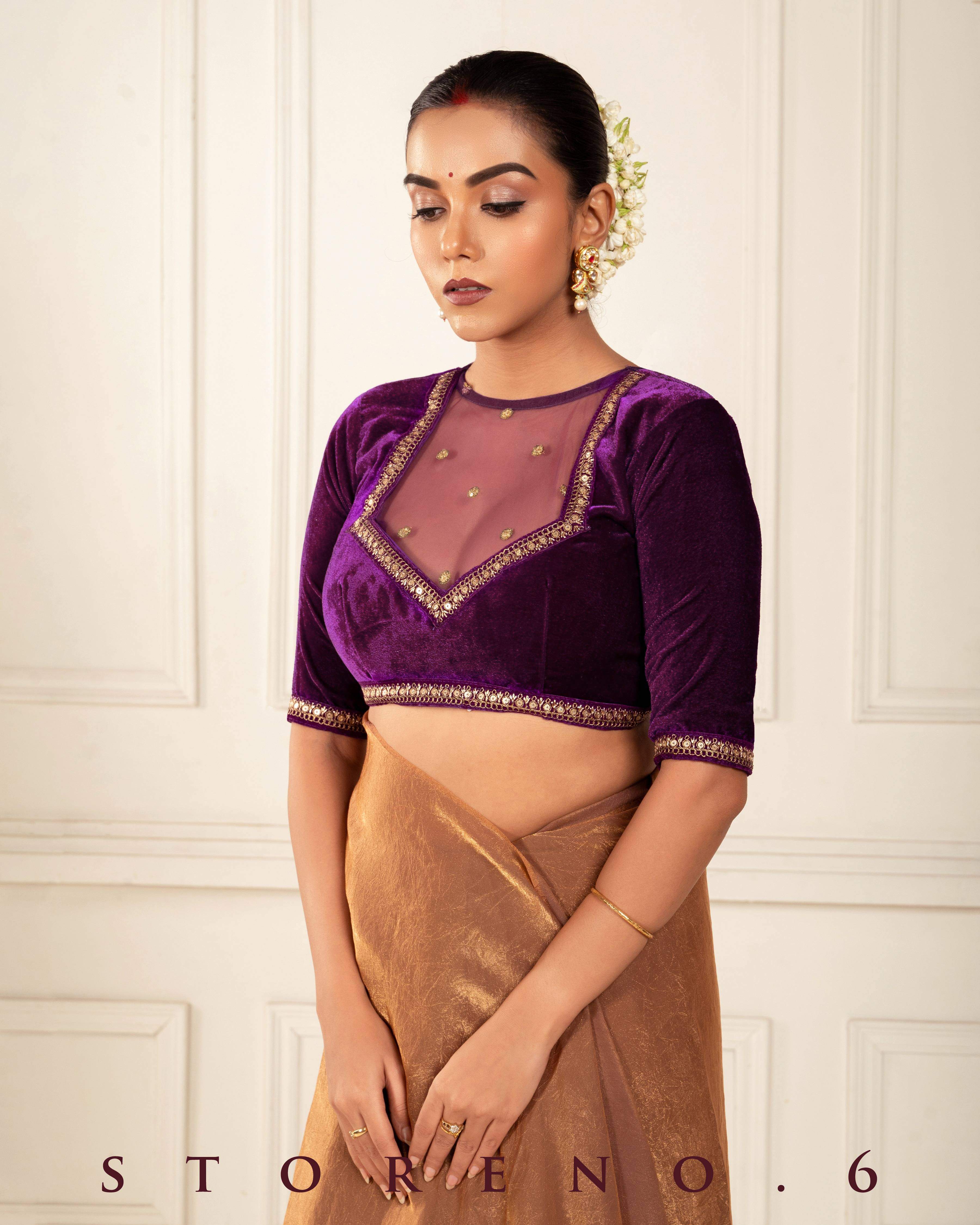BRONZE BEWITCH SAREE WITH PLUM POISE BLOUSE
