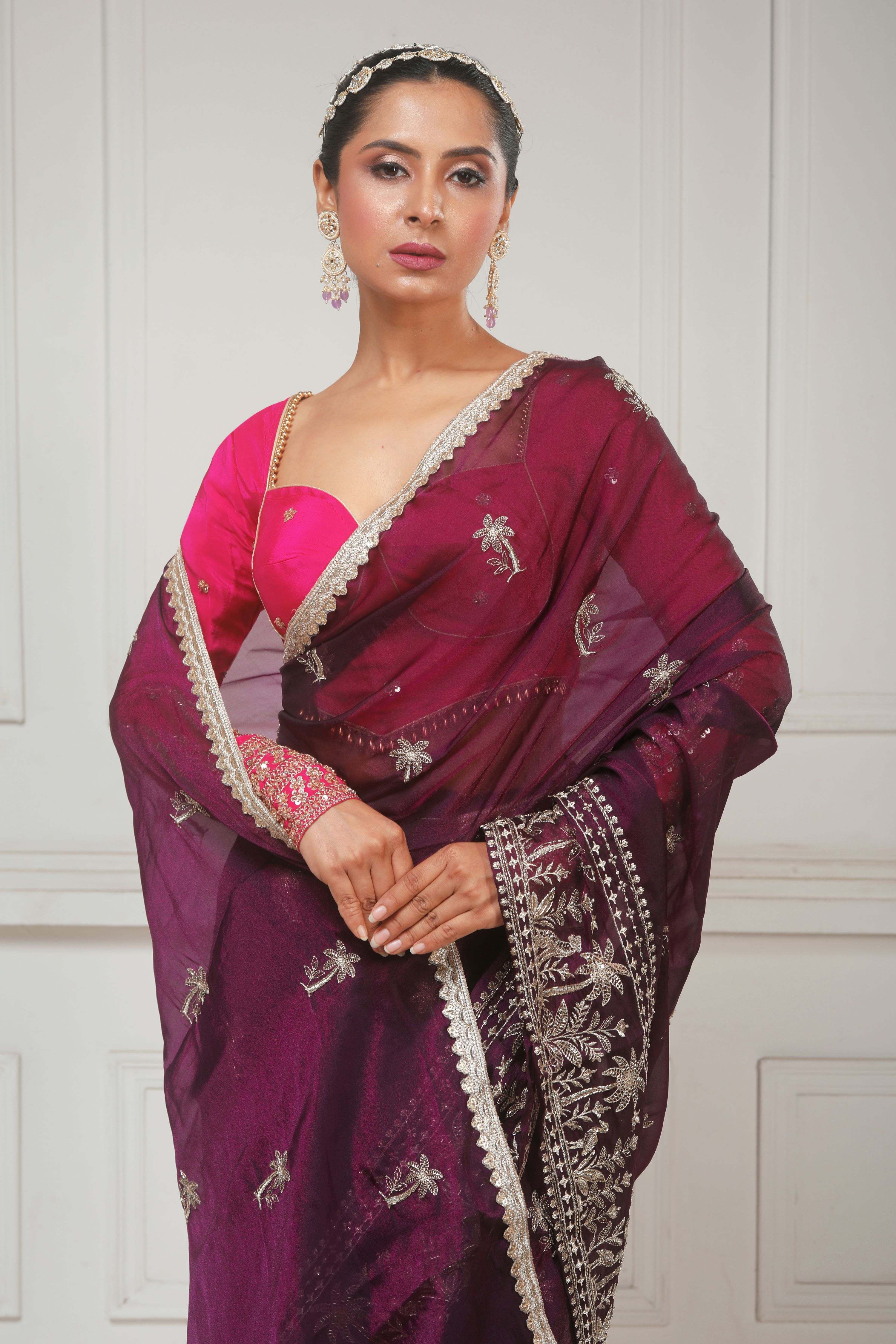 CRANBERRY CRUSH SAREE AND ROSE LUXE BLOUSE