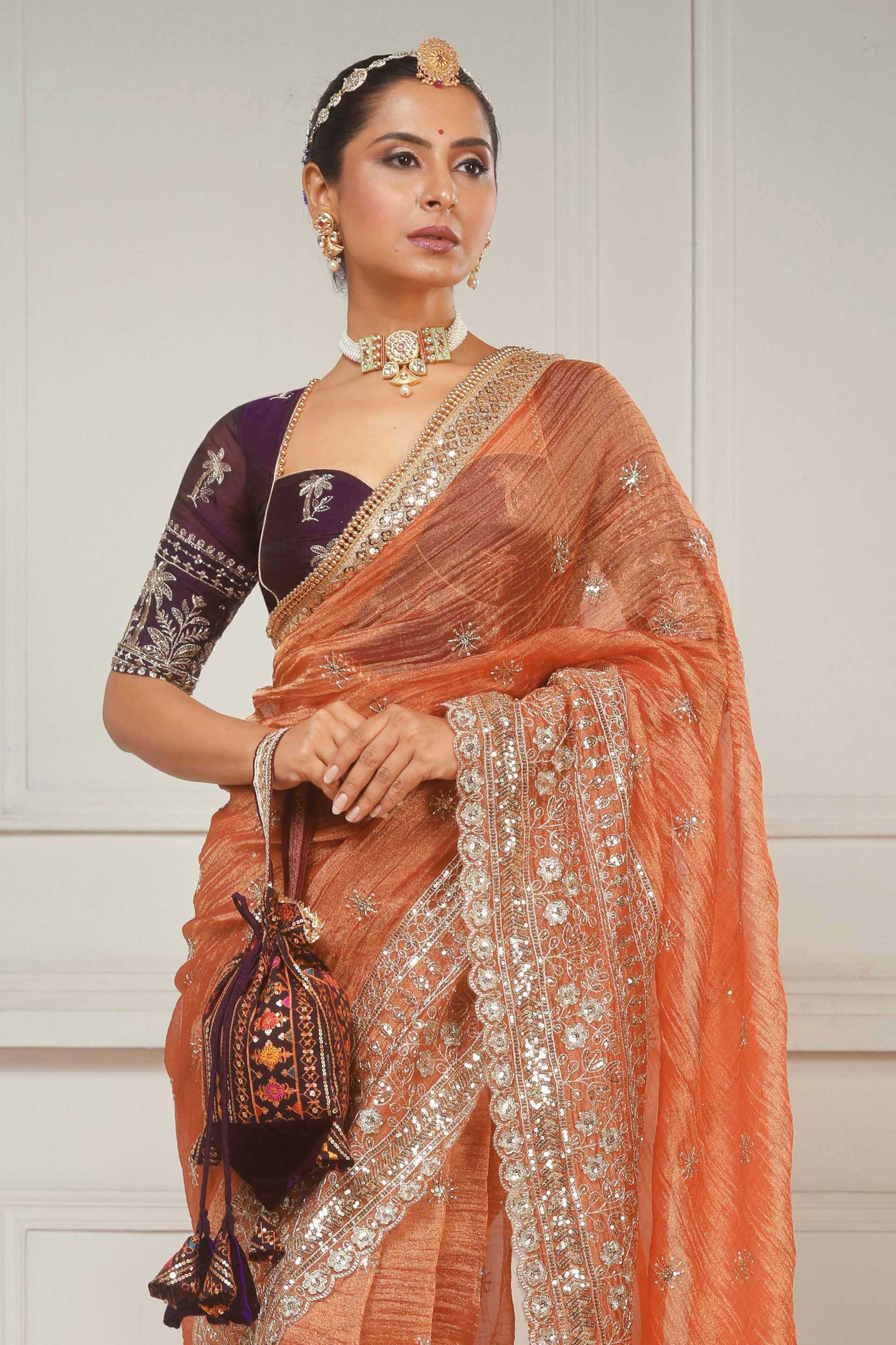 BLUSH WILDFLOWER SAREE WITH CRANBERRY CRUSH BLOUSE