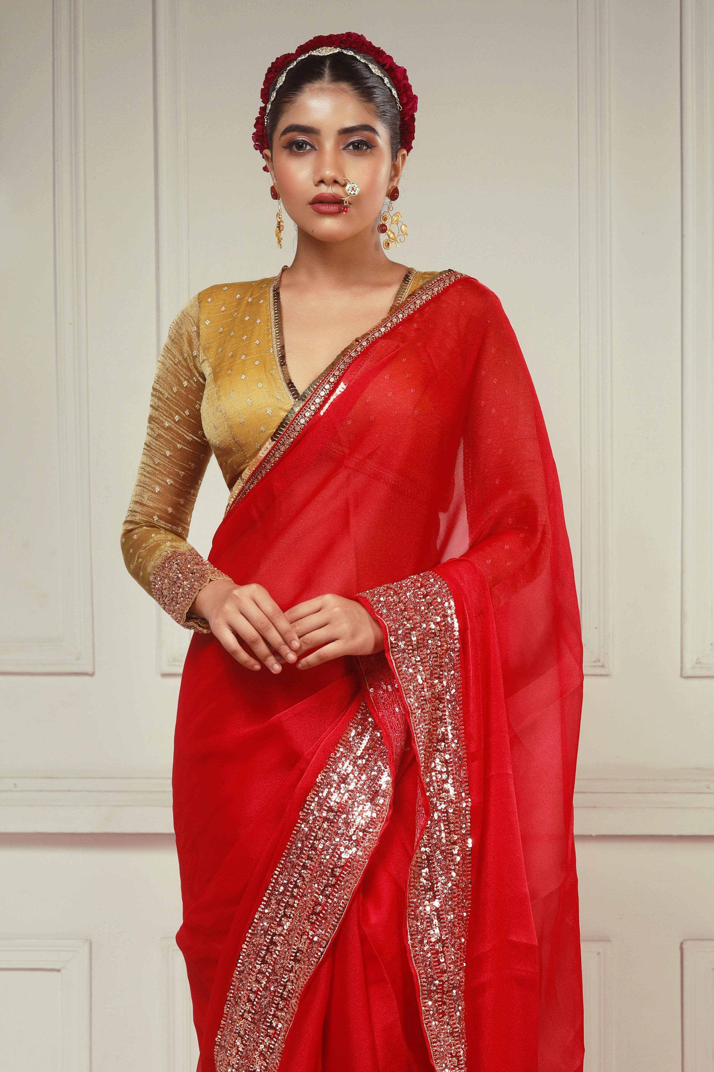 CRIMSON DESIRE SAREE WITH ROYAL DESIRE BLOUSE