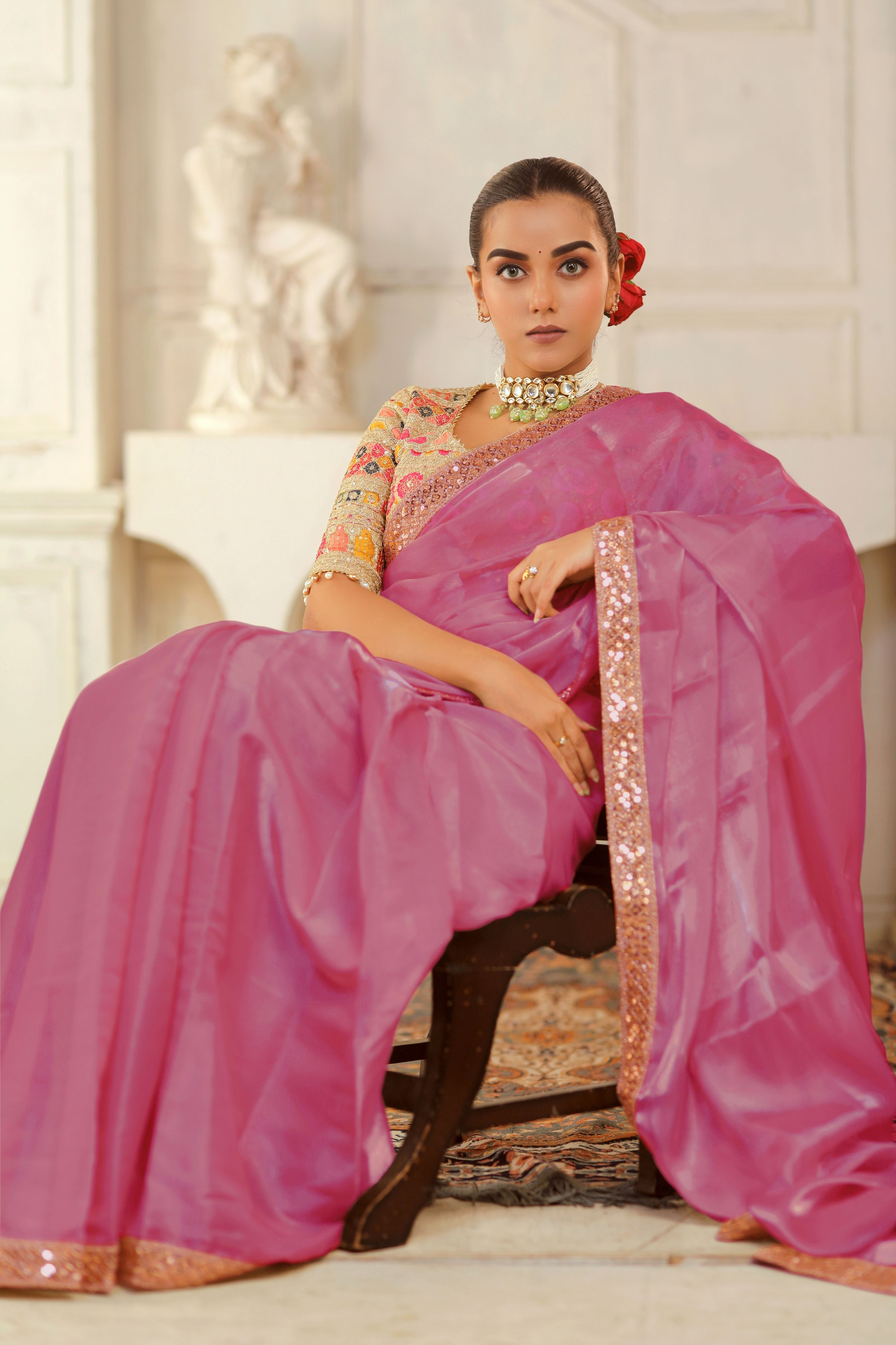 COSMIC CHARM SAREE WITH GUL KAARI SURMAI EDGE BLOUSE
