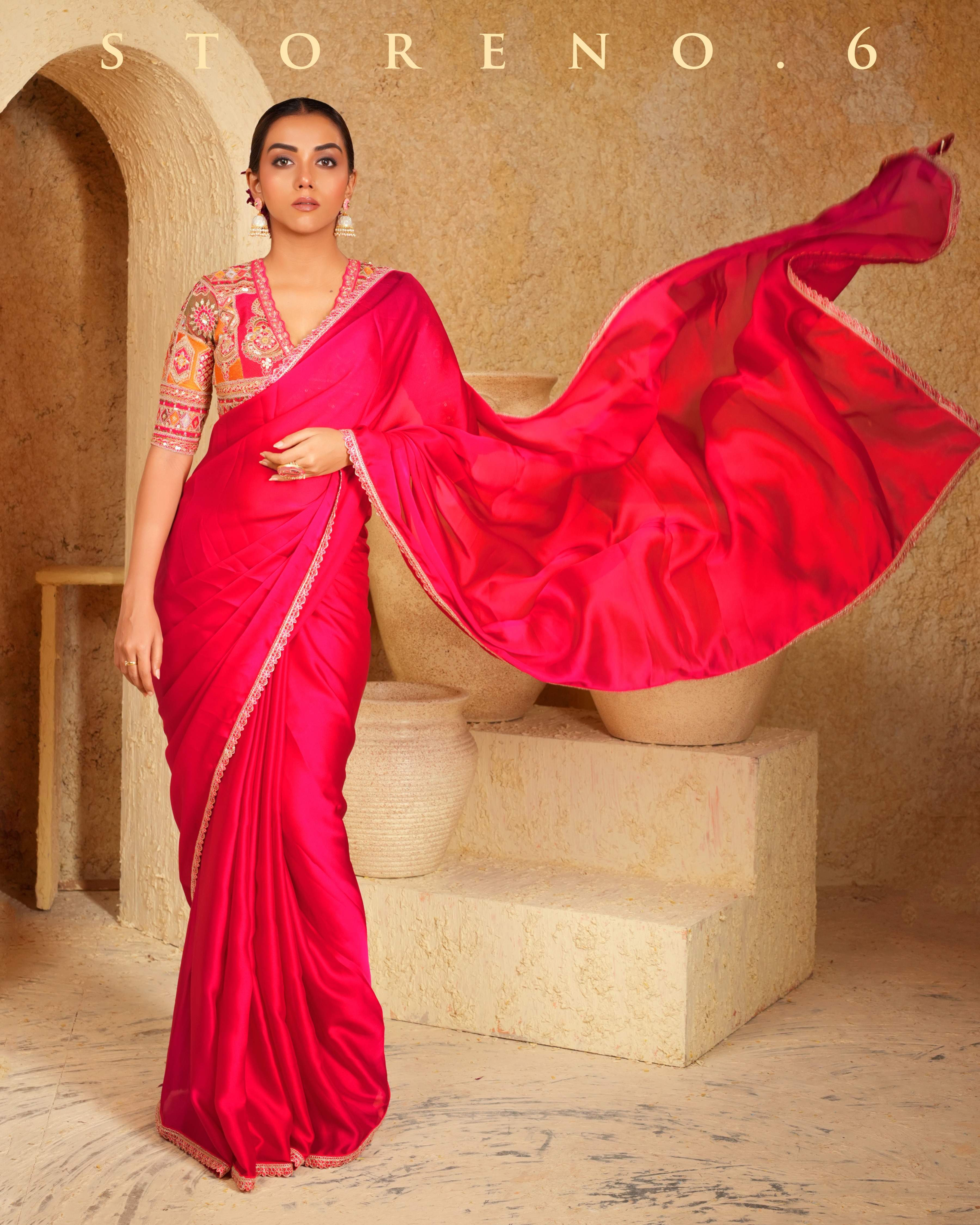 CHERRY CHARM SAREE WITH FUCHSIA FUSION BLOUSE