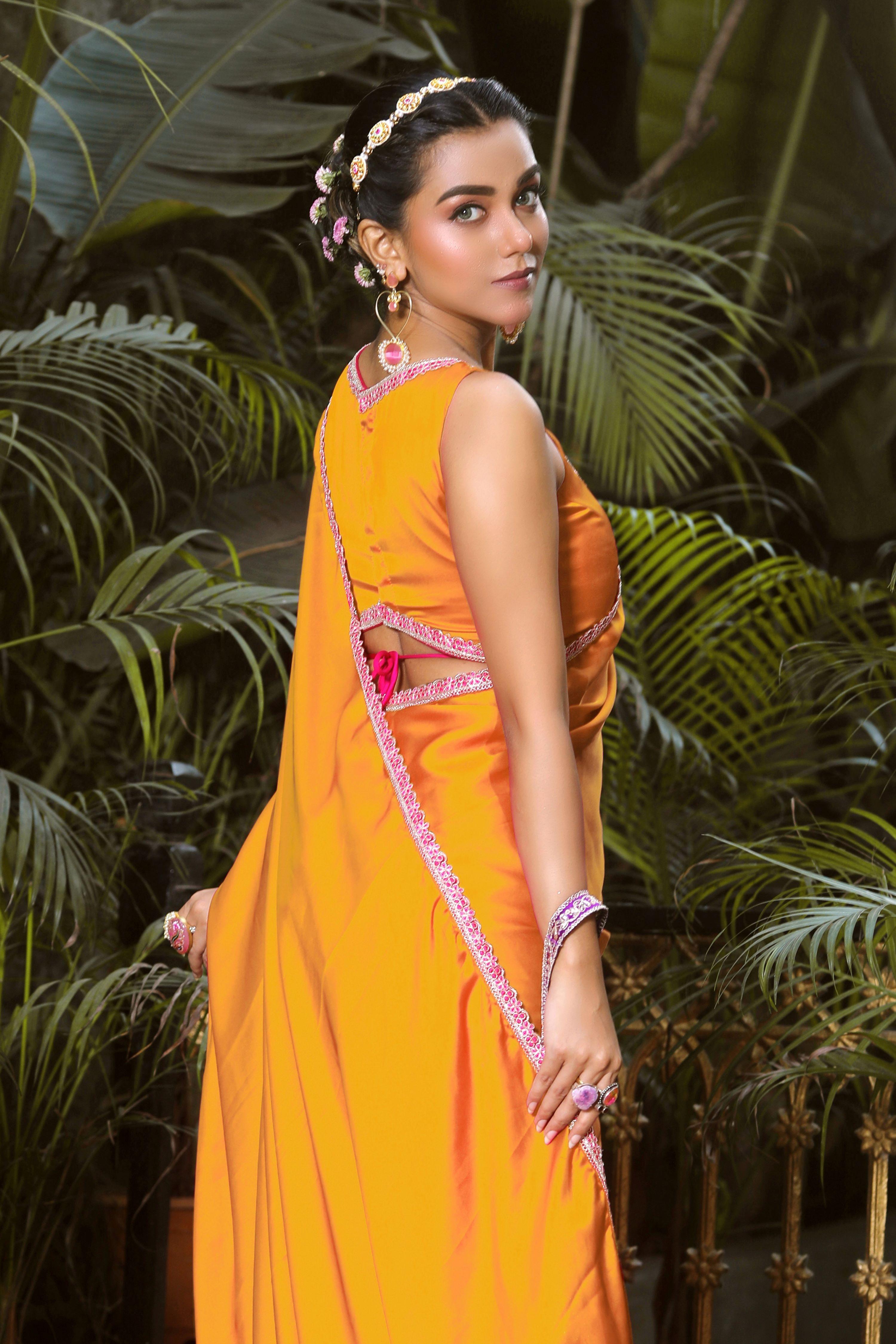 SAFFRON SPARK SAREE AND BLOUSE SET