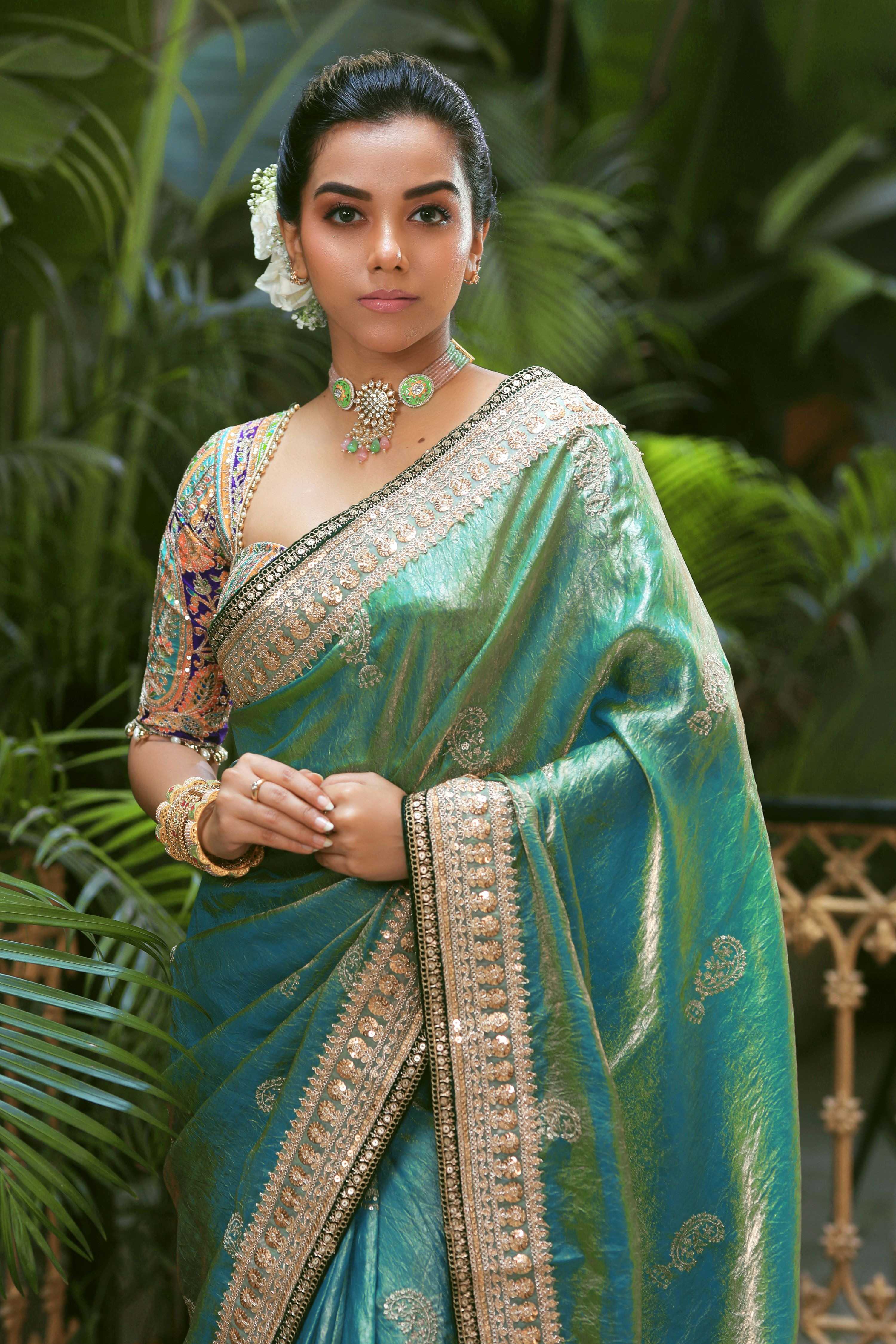 AQUA AMOUR SAREE WITH TEAL TREASURE BLOUSE