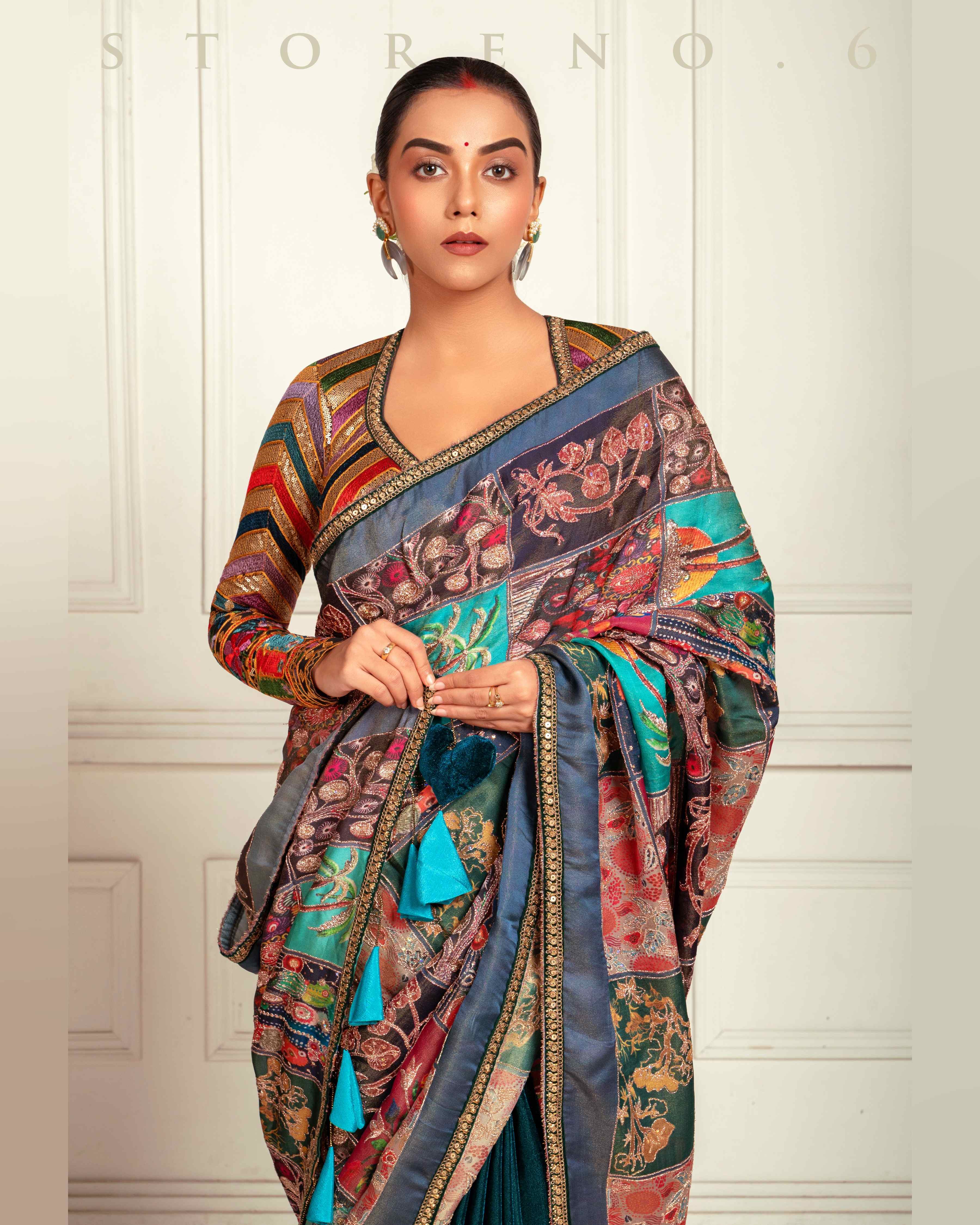 MYSTERY MUSE SAREE WITH BEBAAK SIAH PREMIUM BLOUSE