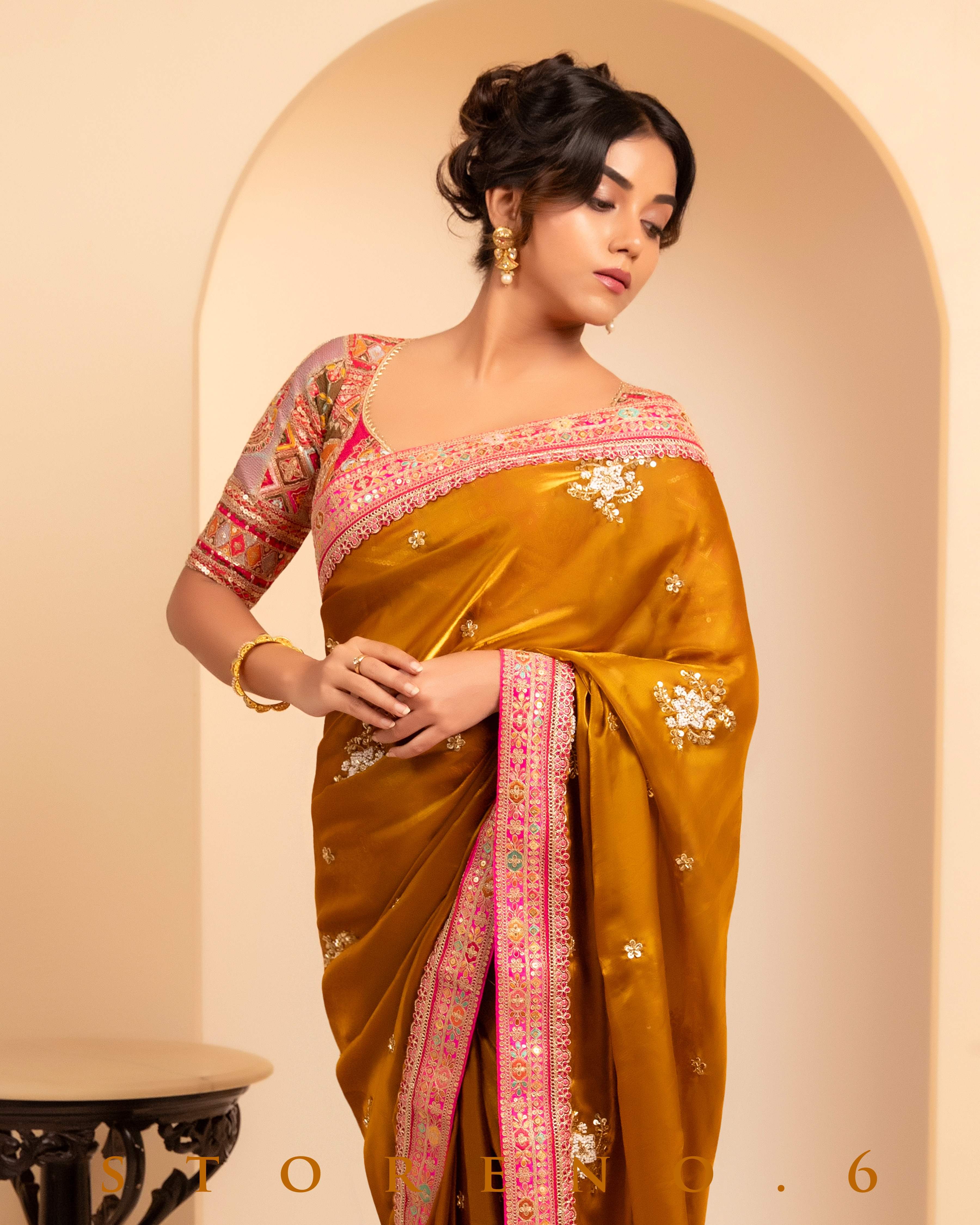 ETHEREAL EMPRESS SAREE WITH FUCHSIA FUSION FESTIVE BLOUSE
