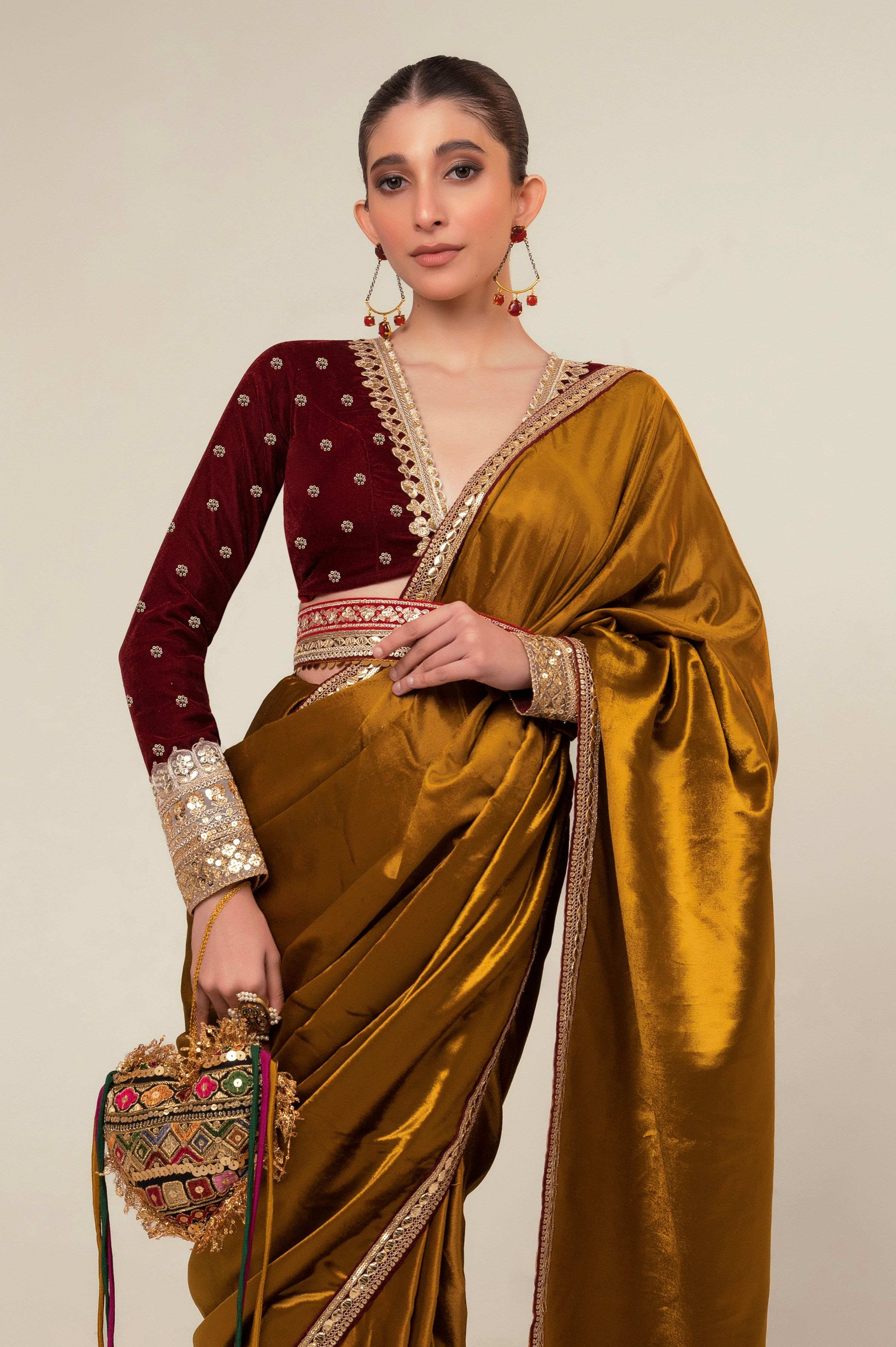 LUXE LIME SAREE WITH OXBLOOD OBSESSION BLOUSE