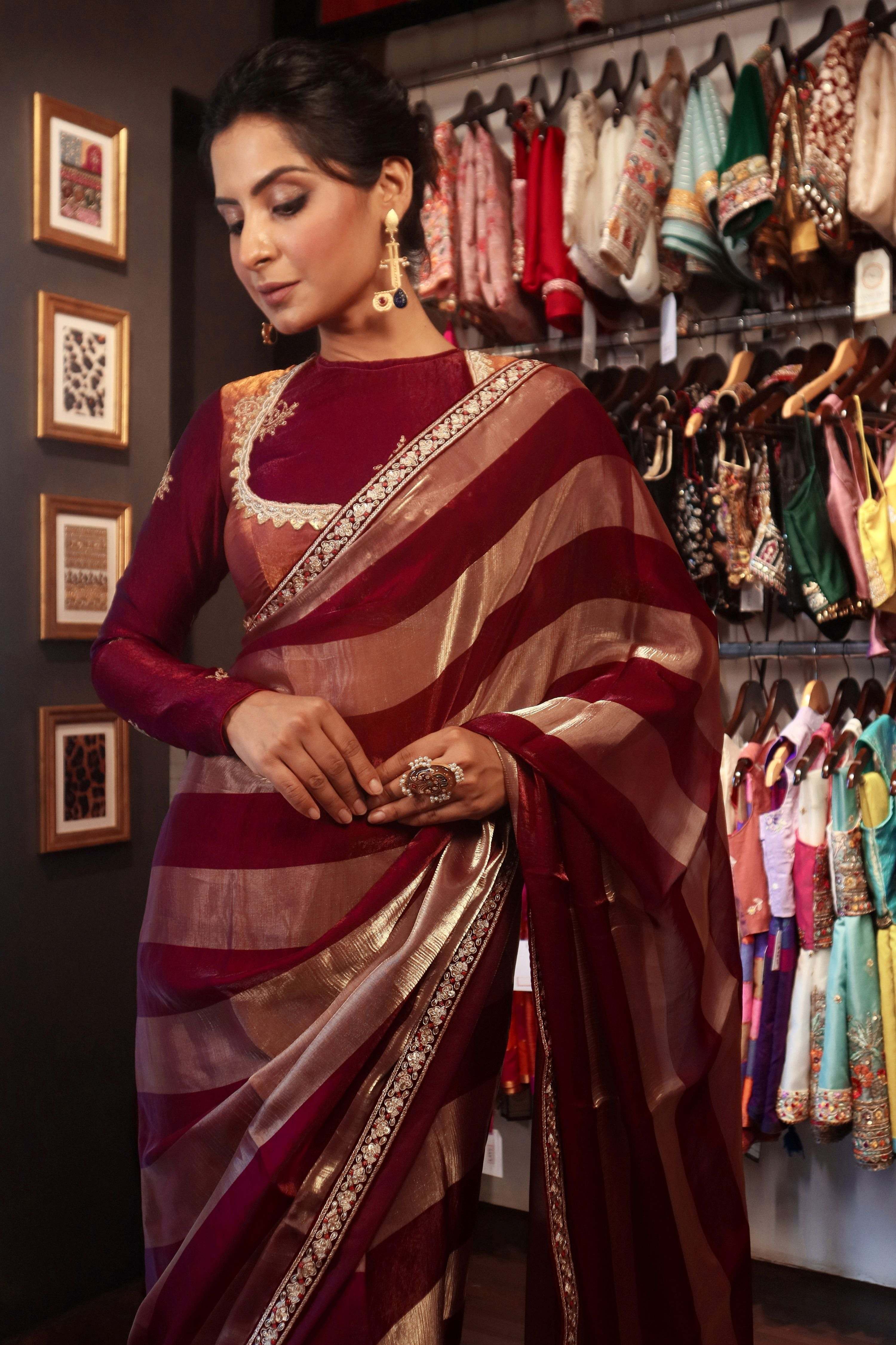 CHERRY CONTOUR SAREE WITH REBEL ROSE BLOUSE