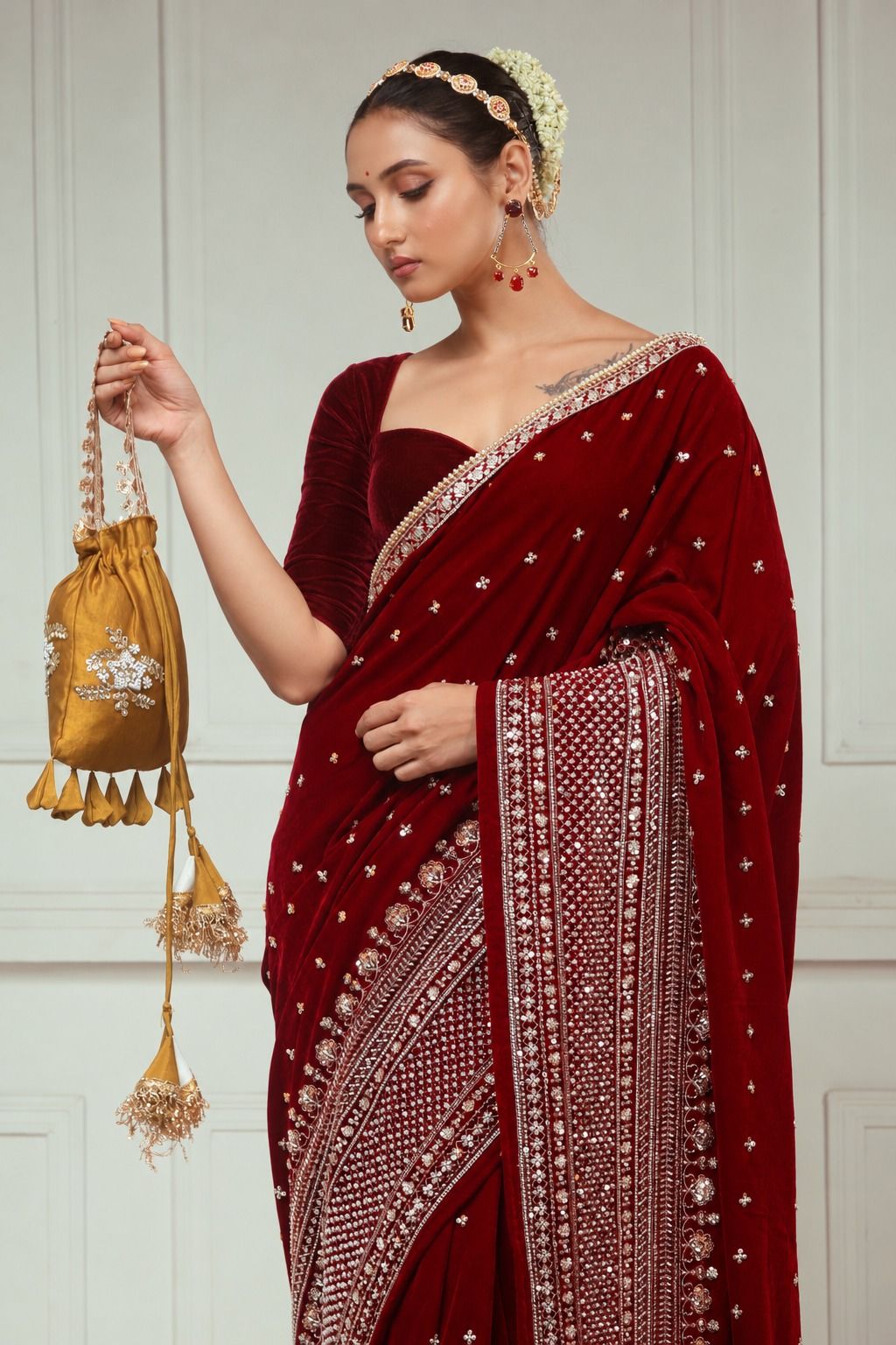 GARNET GRANDEUR SAREE AND BLOUSE SET