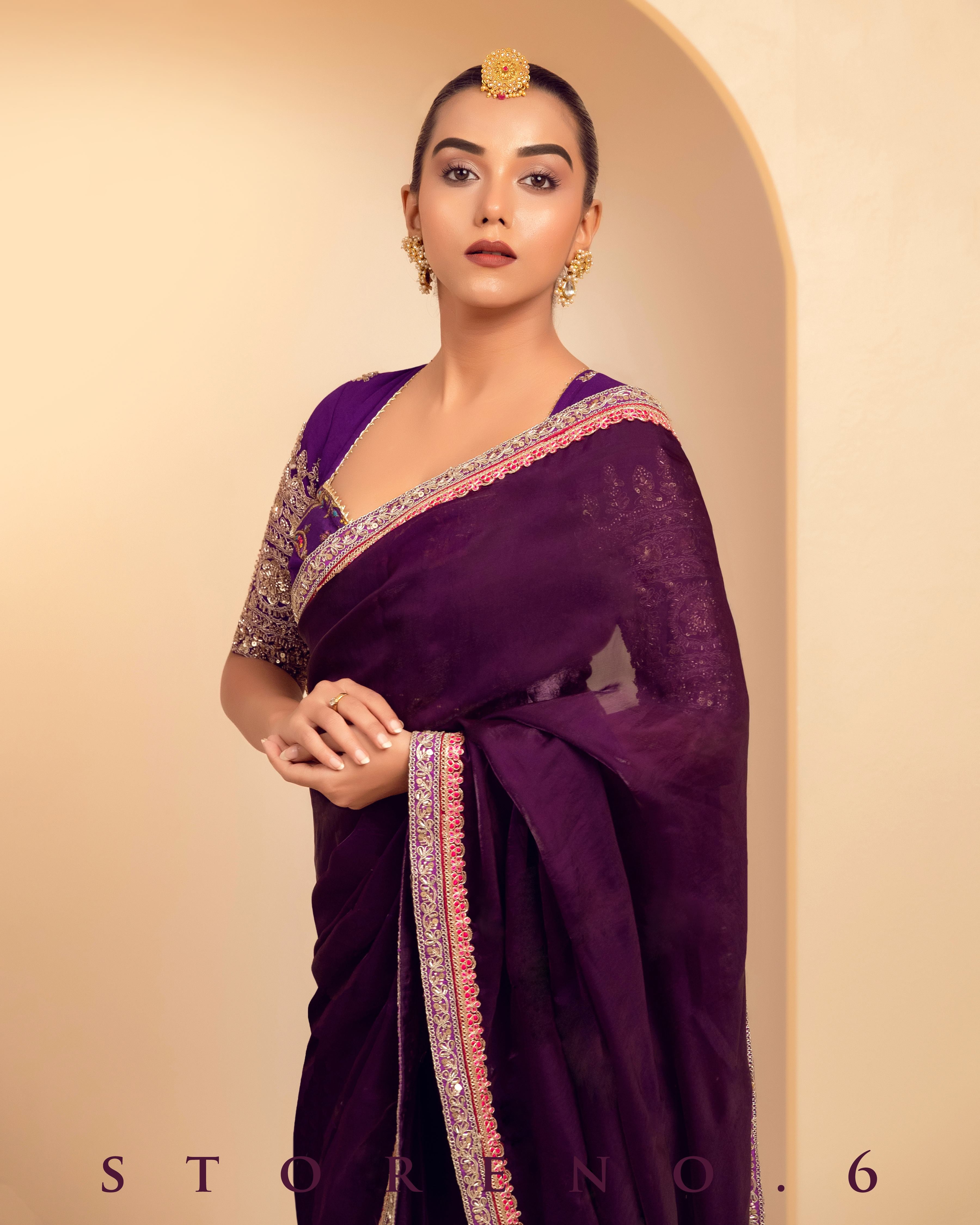 PLUM PALETTE SAREE WITH MAJESTIC MUSE BLOUSE