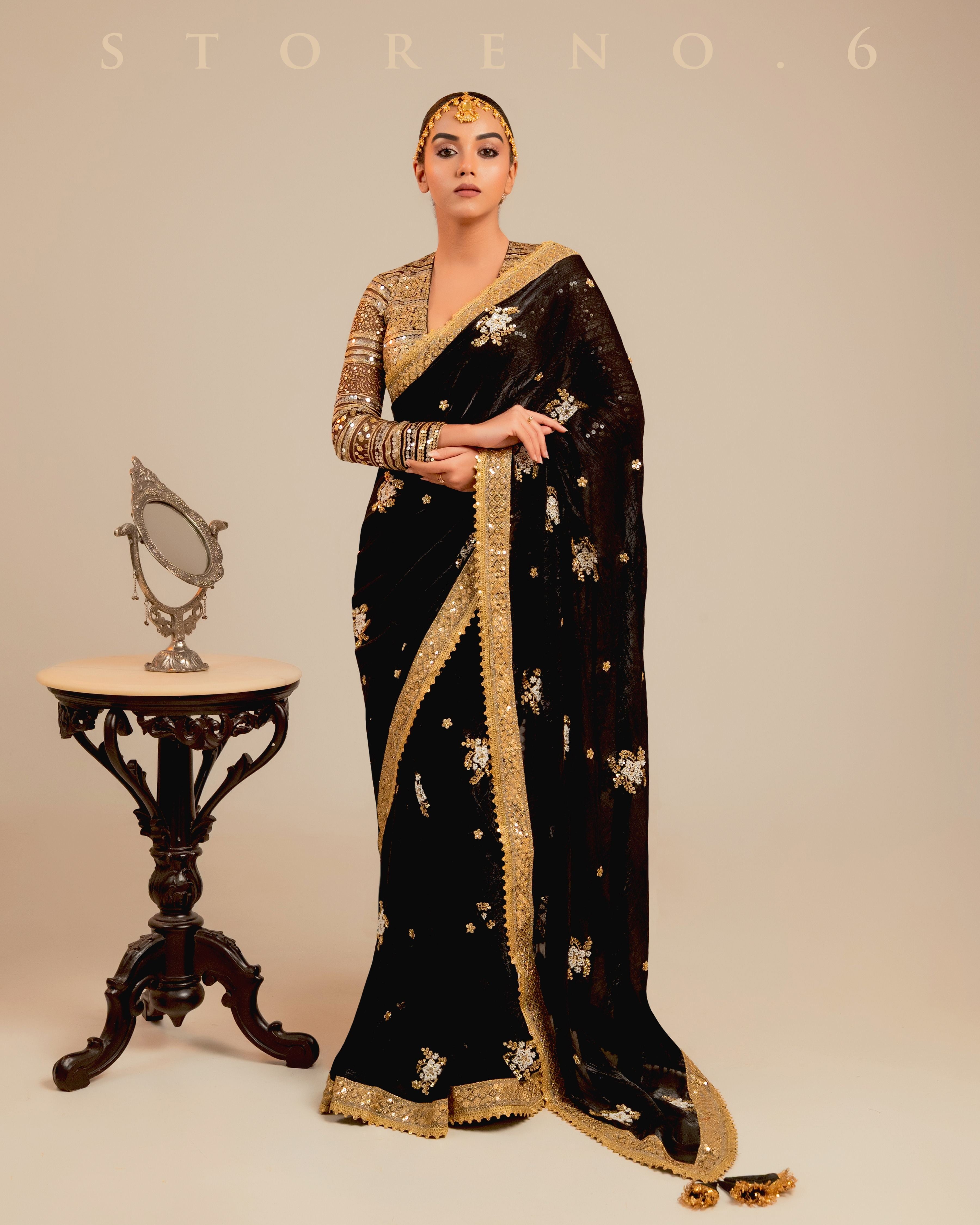 MIDNIGHT MIRACLE SAREE WITH RETRO RADIANCE BLOUSE