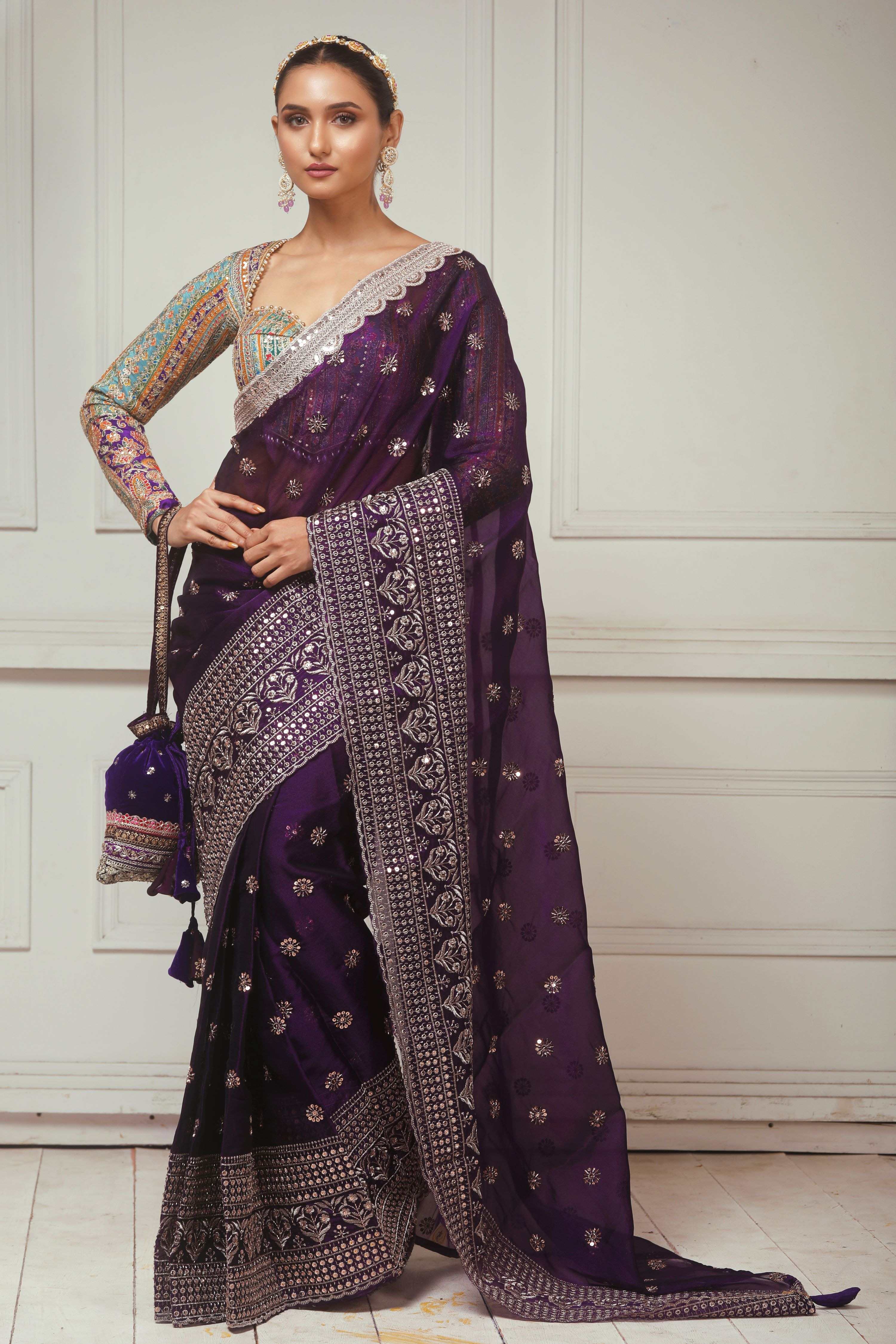 COSMIC POETRY SAREE WITH TEAL TEASE BLOUSE