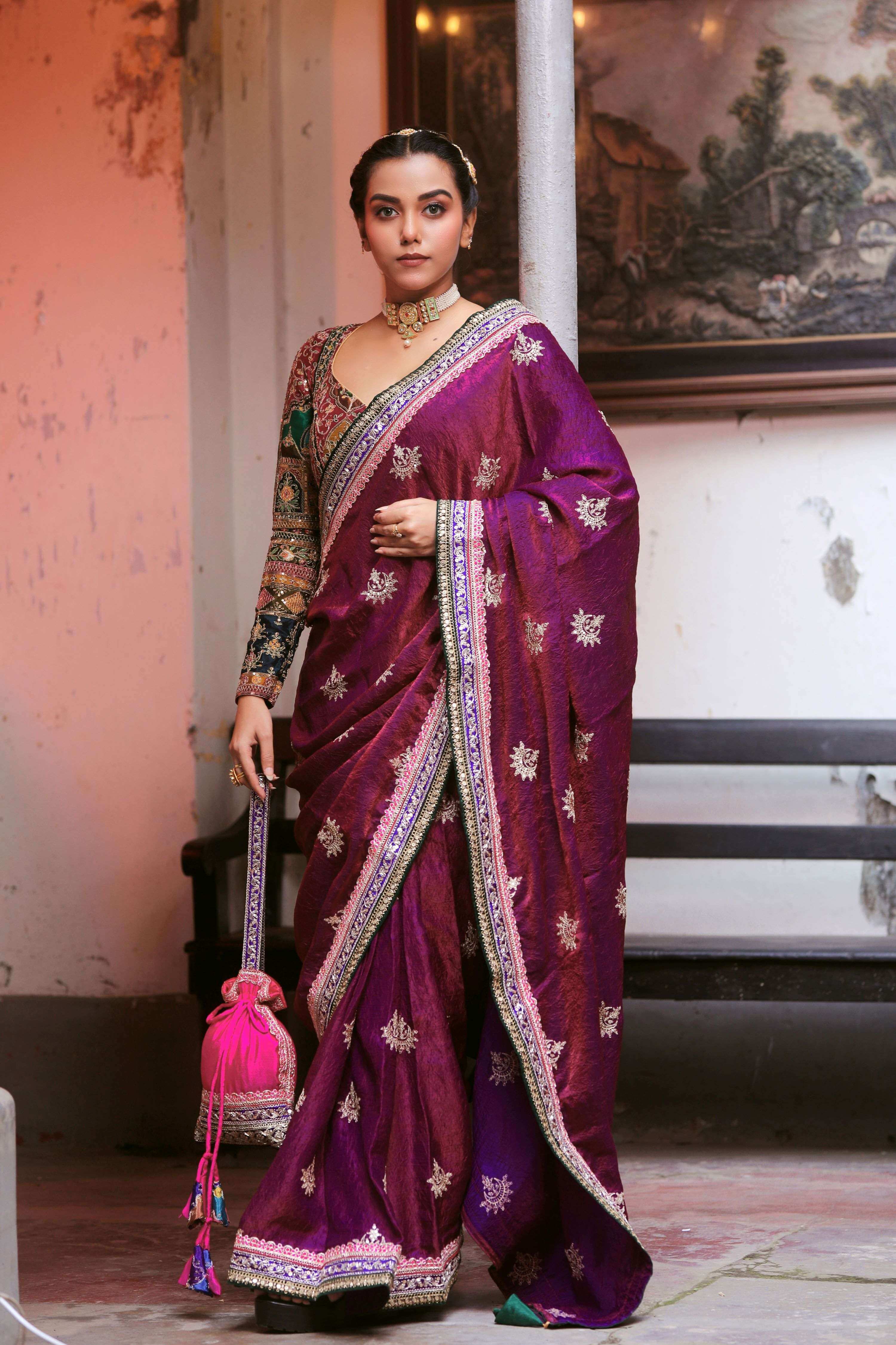 WINE WALTZ SAREE WITH COUTURE CHARM BLOUSE