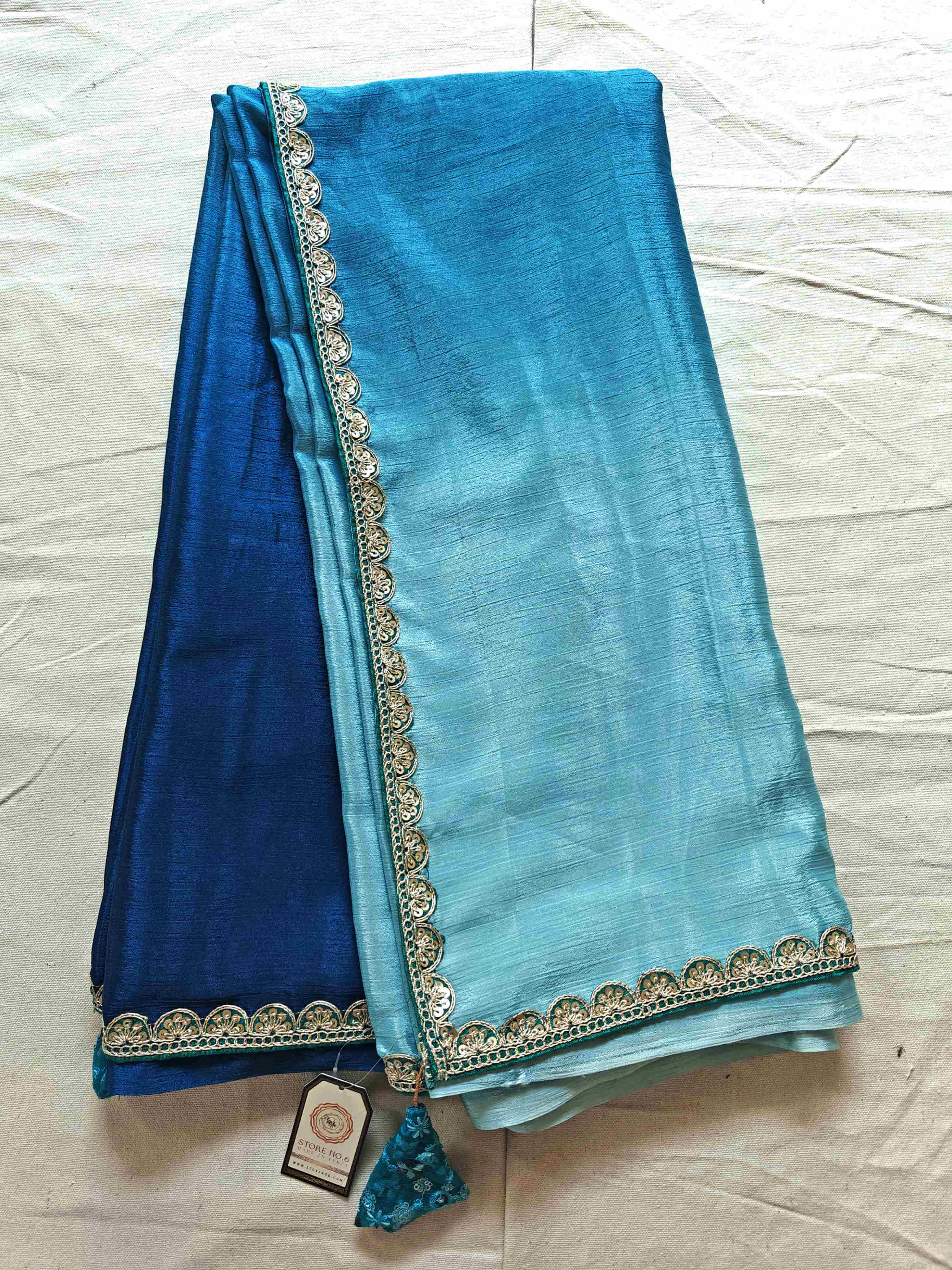 OMBRE BLUE SAREE WITH UNSTITCHED BLOUSE