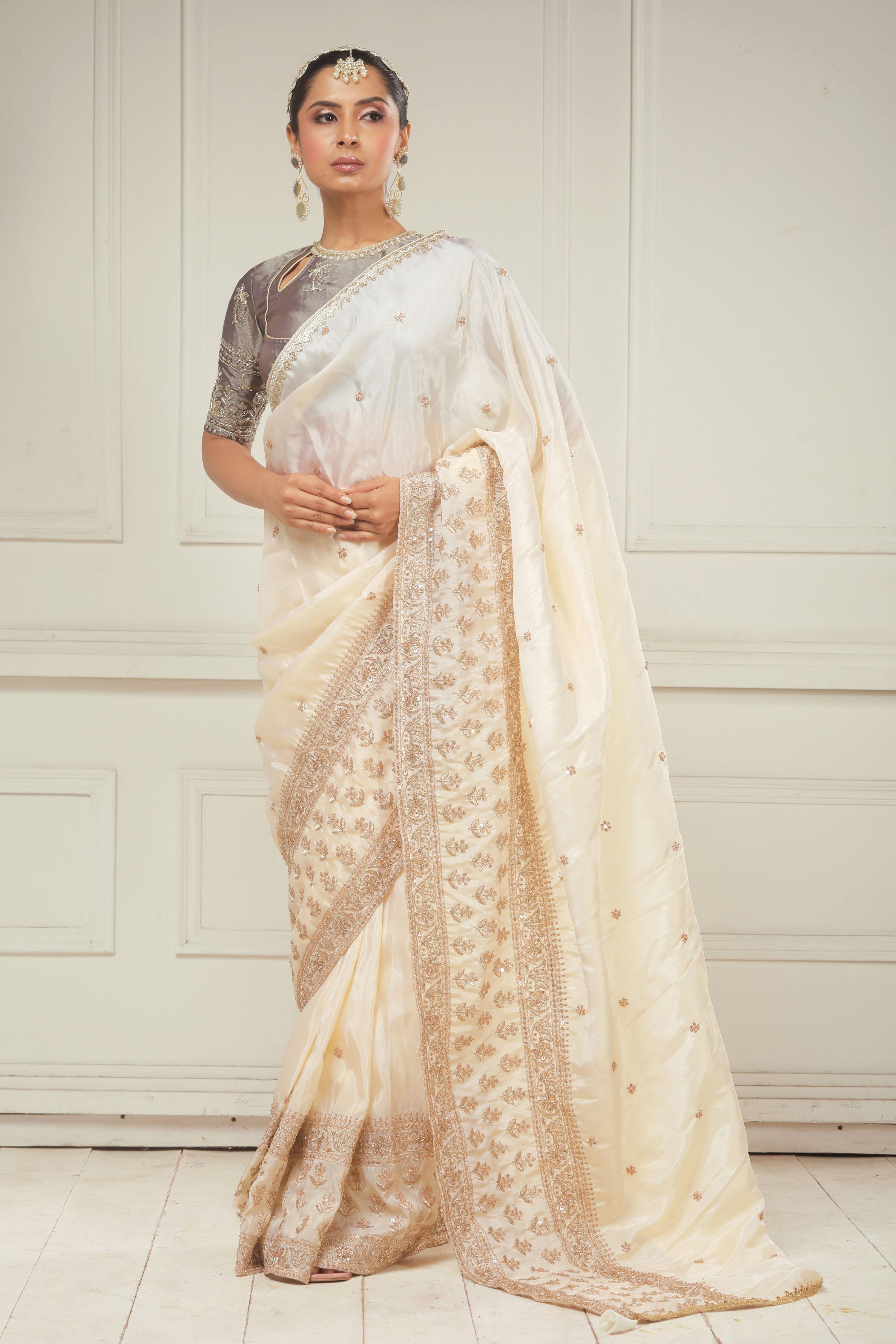 VANILLA MUSE SAREE WITH COCOA CRUSH BLOUSE