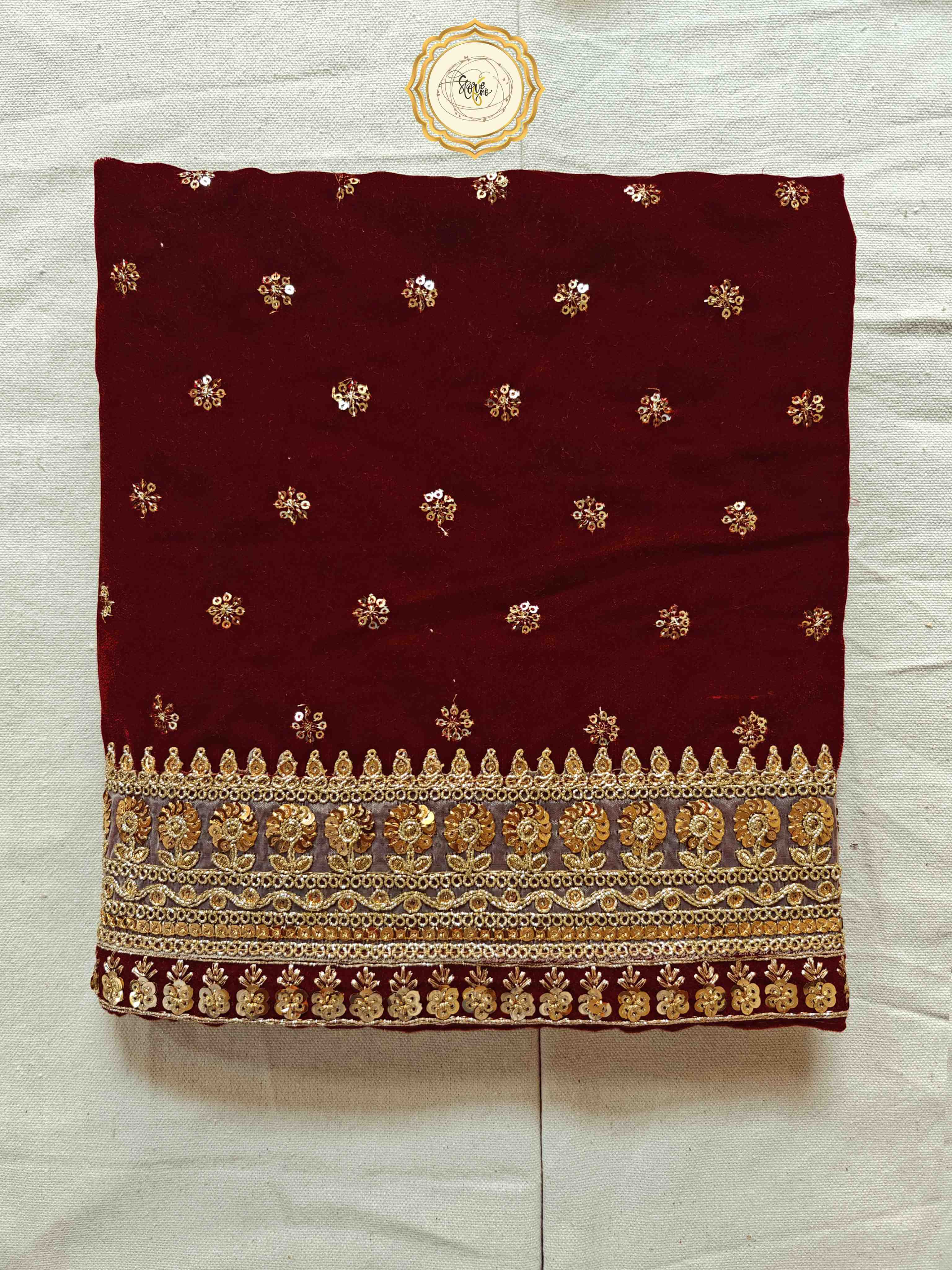 RUST PARTYWEAR SAREE WITH UNSTITCHED BLOUSE