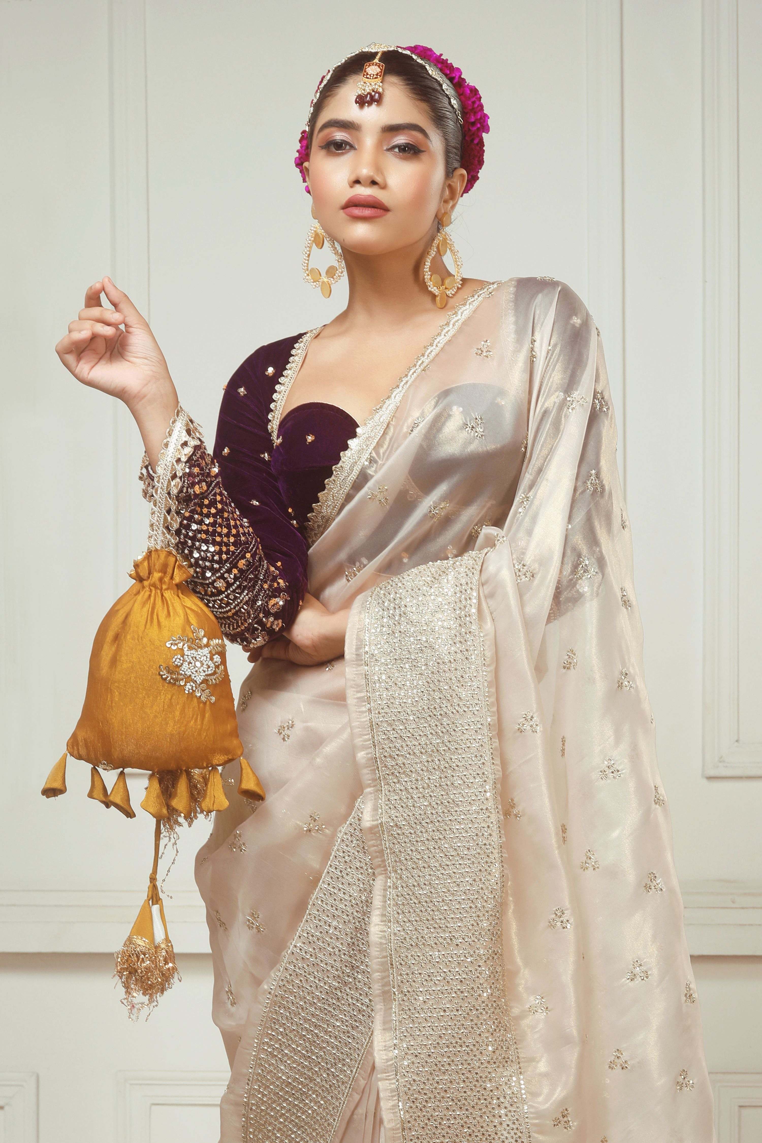 SEPIA  FANTASY SAREE WITH GLAM GRANDEUR BLOUSE