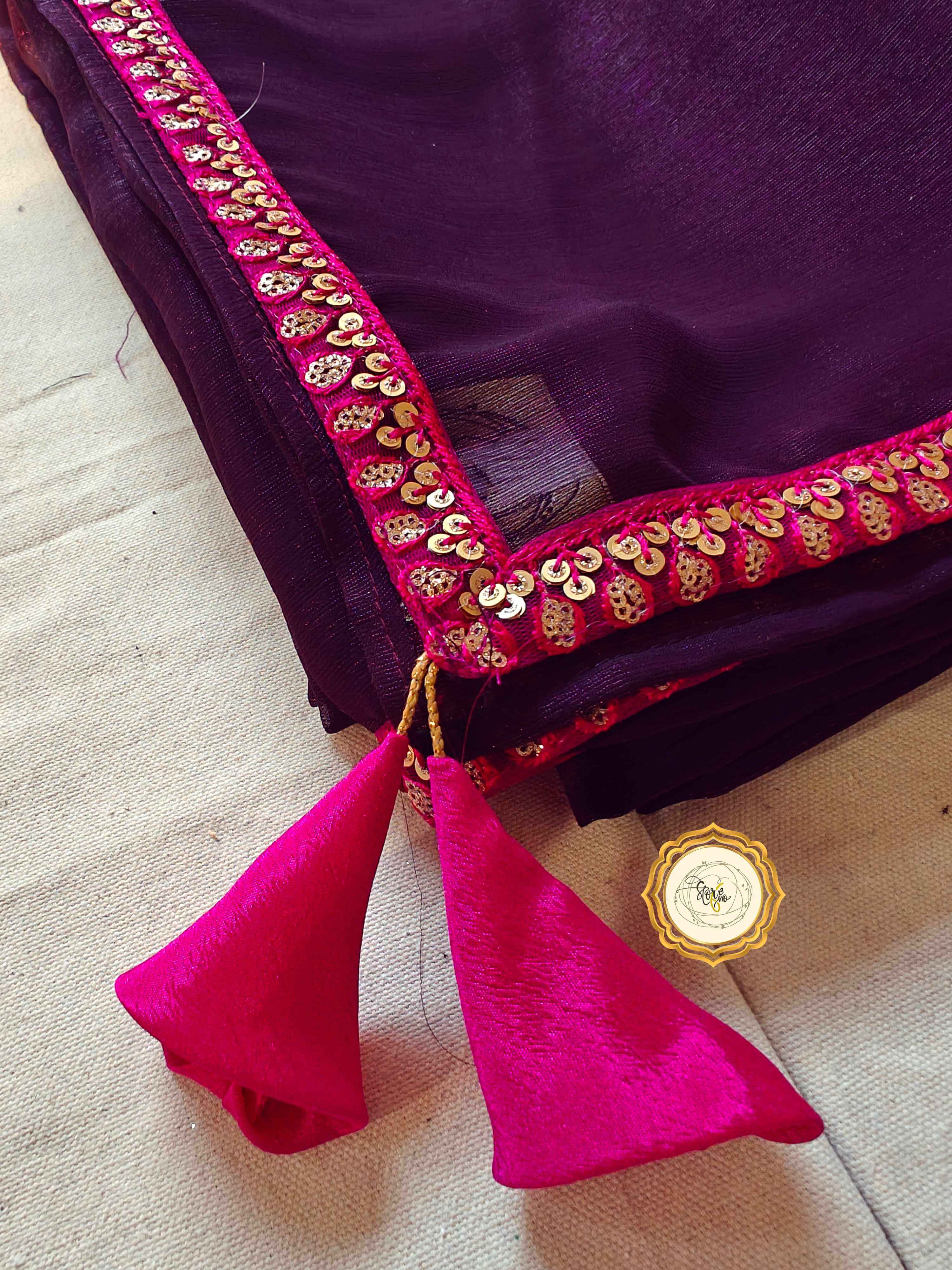 WINE PARTYWEAR SAREE WITH UNSTITCHED BLOUSE