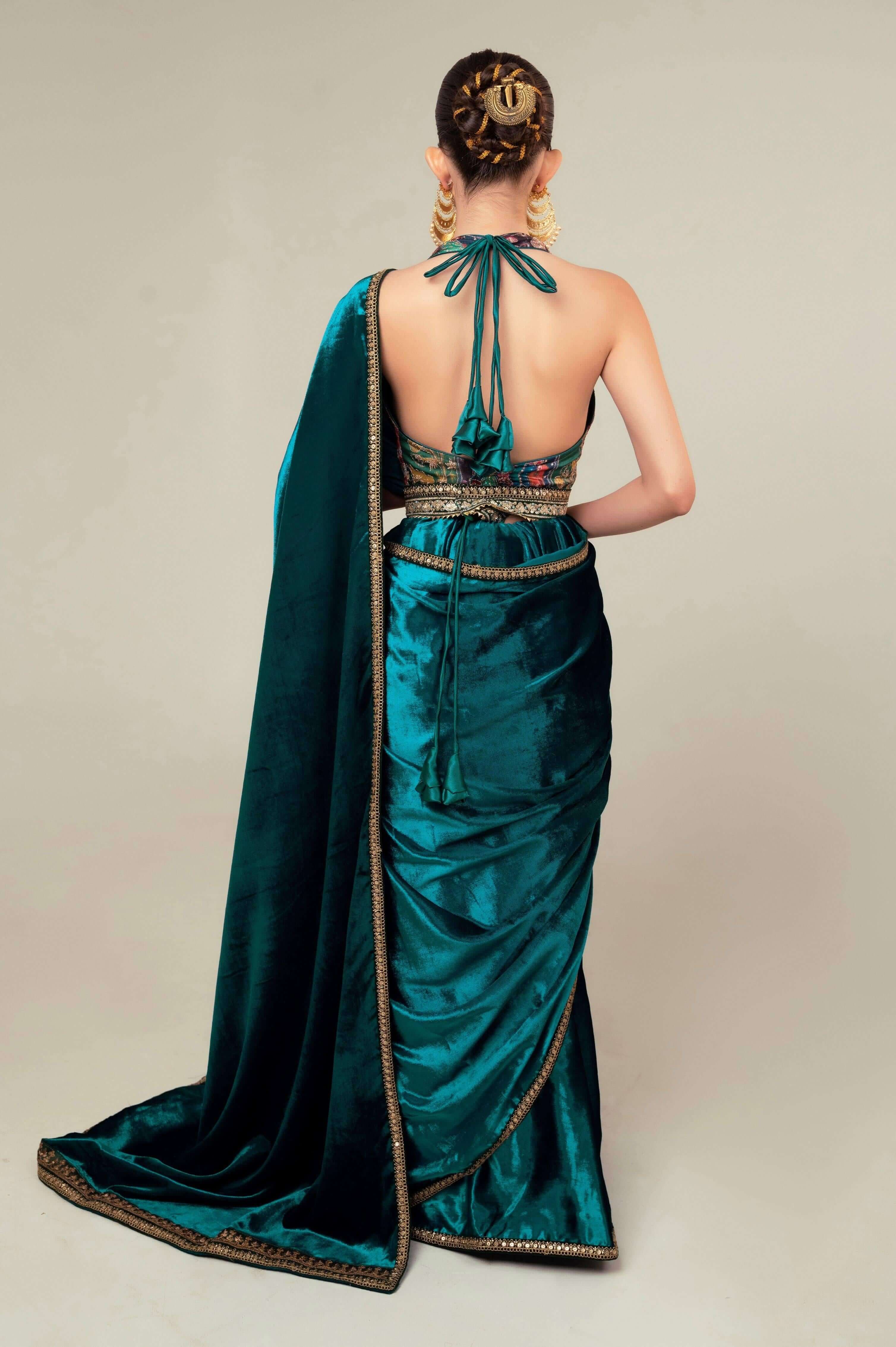 TEAL TEMPT SAREE WITH CLOUD NINE BLOUSE.