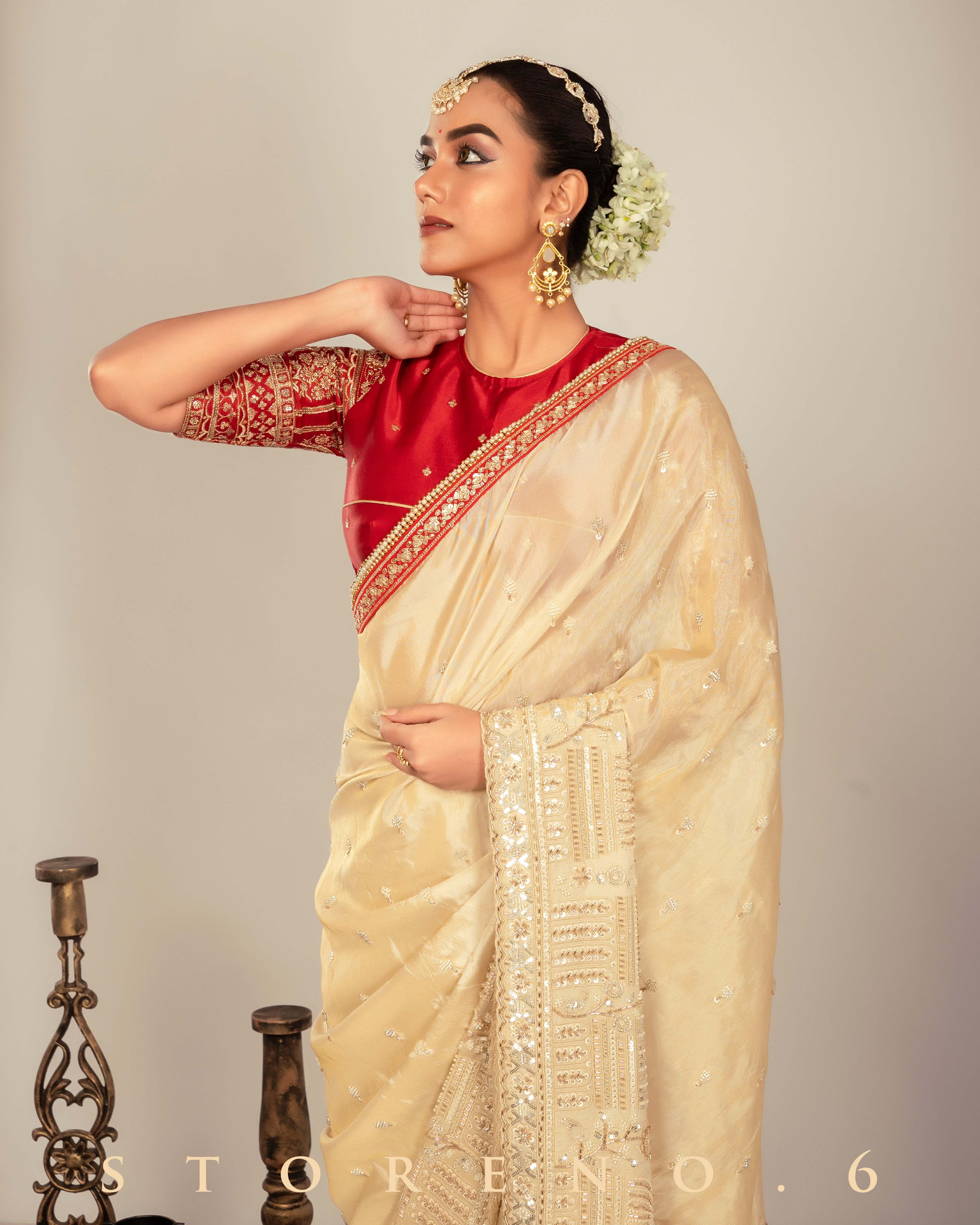 IMPERIAL IVORY INSIGHT SAREE WITH TIMELESS TROUSSEAU BLOUSE
