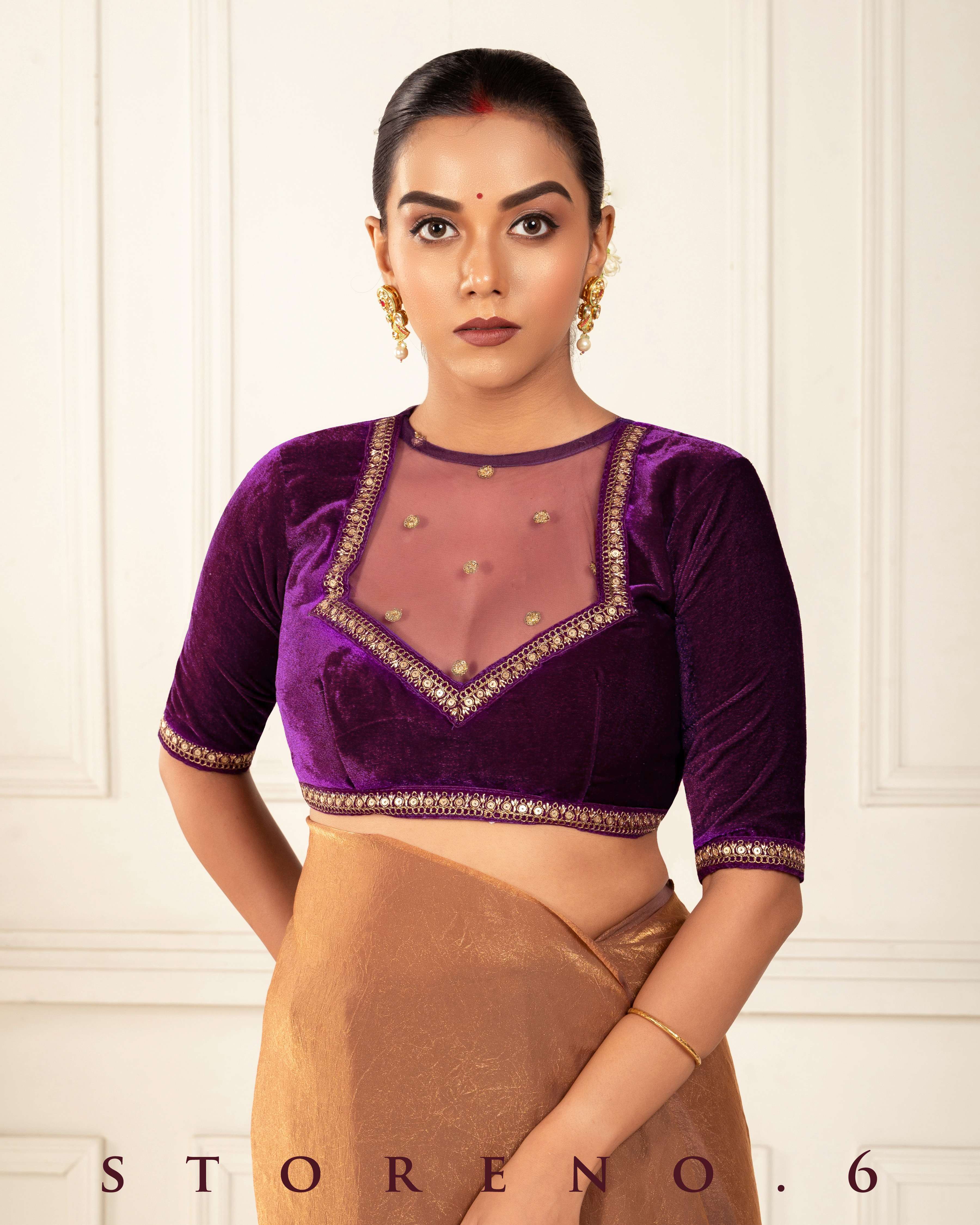 BRONZE BEWITCH SAREE WITH PLUM POISE BLOUSE