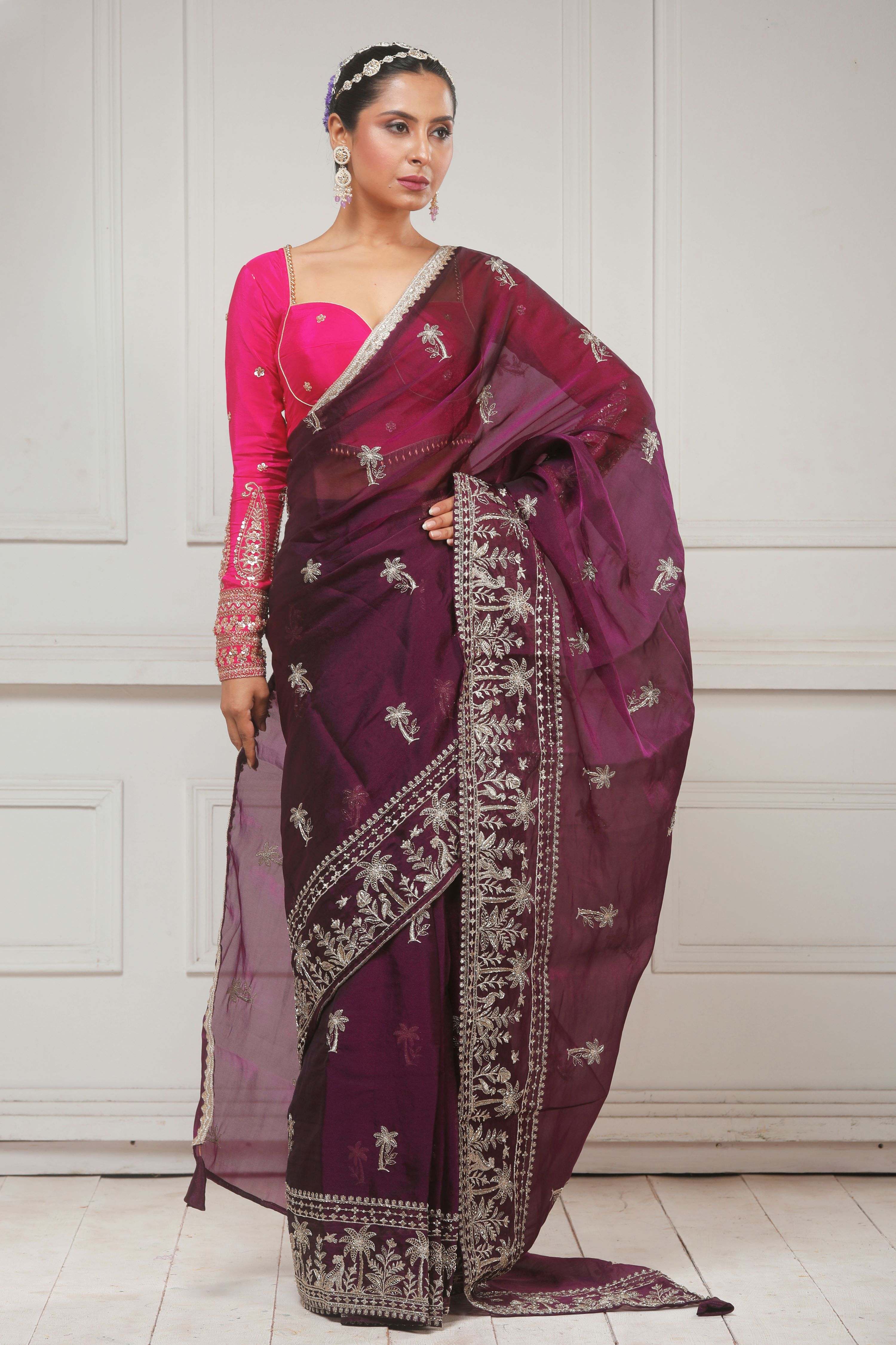 CRANBERRY CRUSH SAREE AND ROSE LUXE BLOUSE