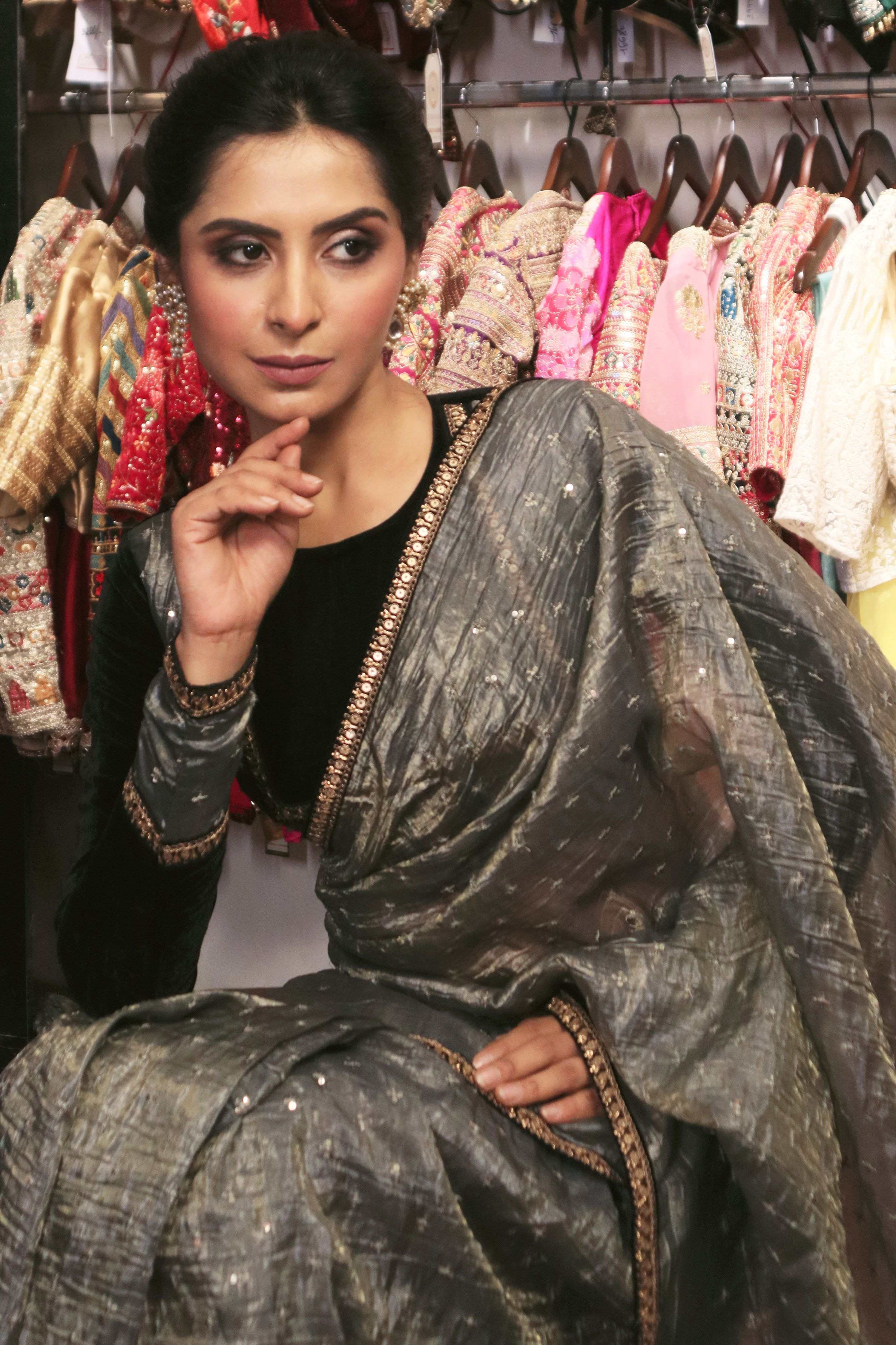 GRAPHITE GLAM SAREE WITH CARBON CHARM BLOUSE