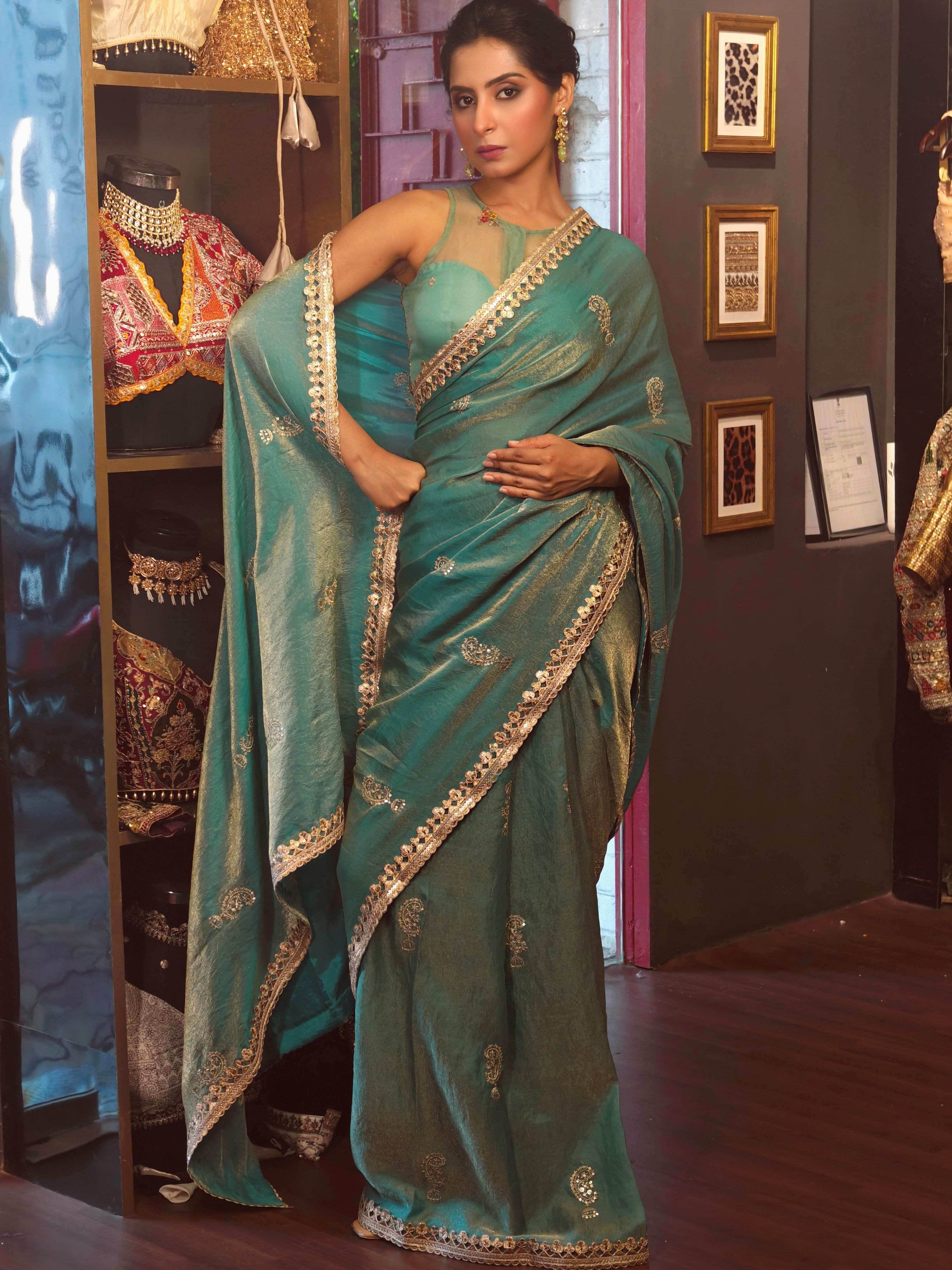 AQUA AURA SAREE WITH MORNING DEW BLOUSE