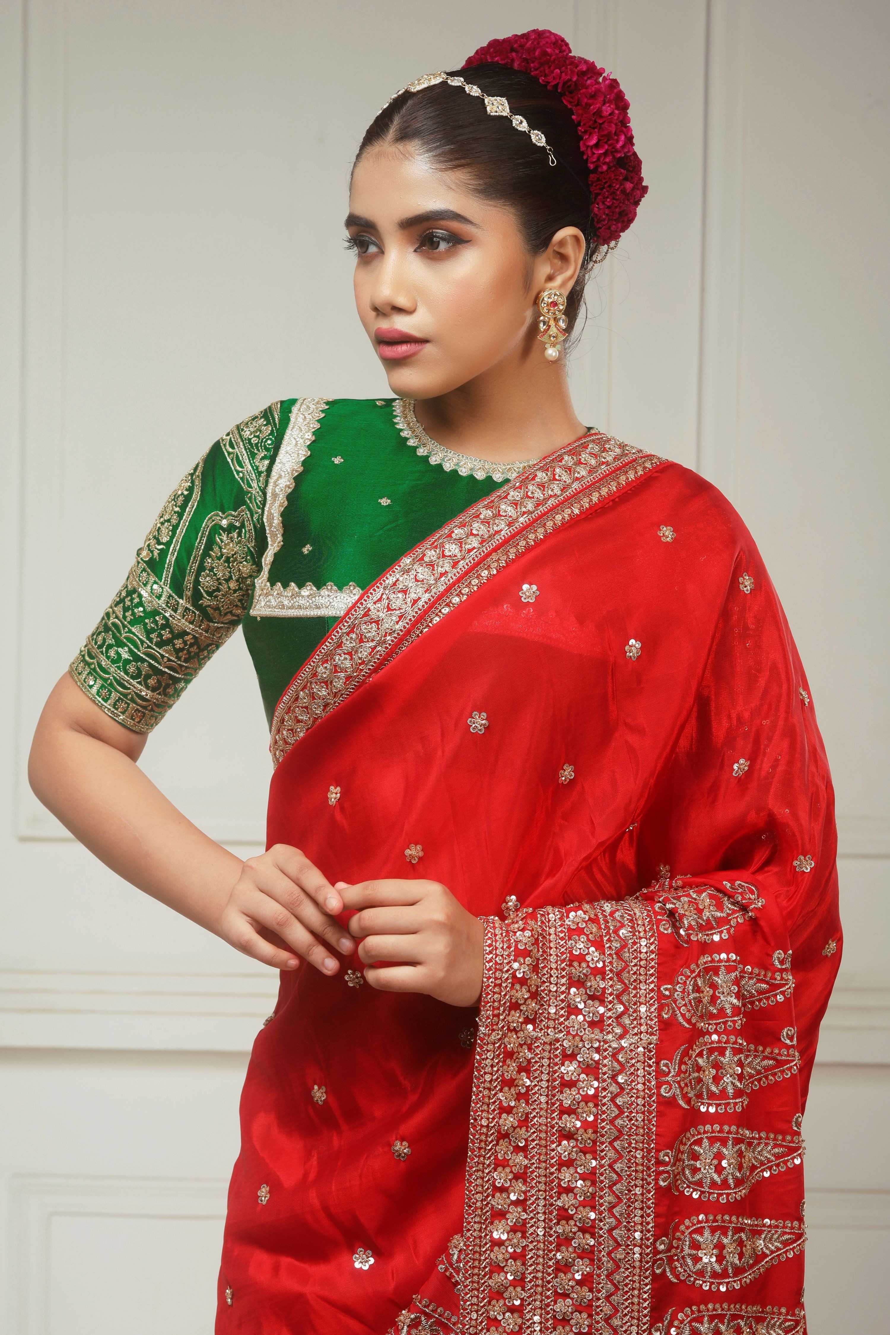 SCARLET LUXE SAREE WITH TIMELESS TAPESTRY BLOUSE