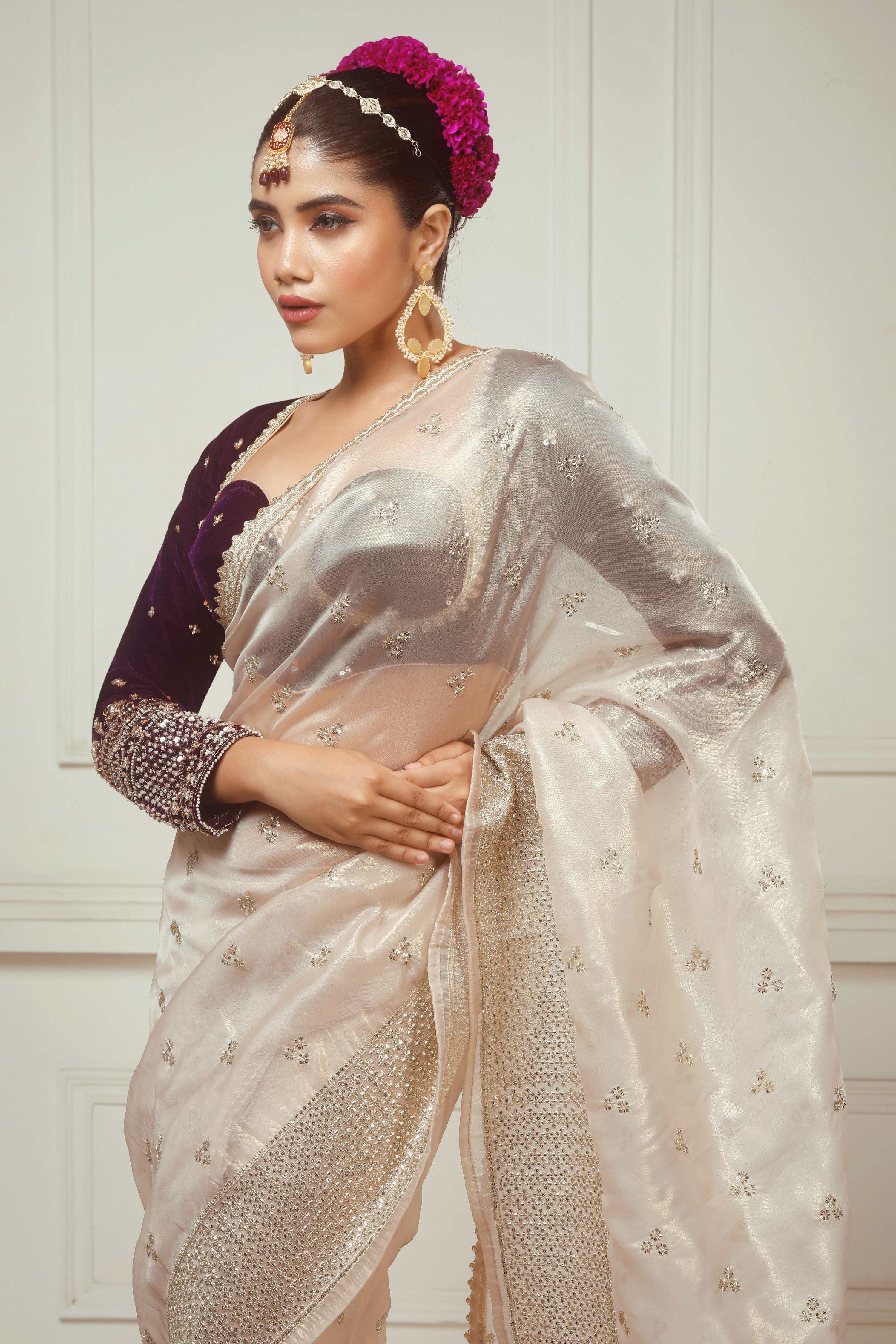 SEPIA  FANTASY SAREE WITH GLAM GRANDEUR BLOUSE