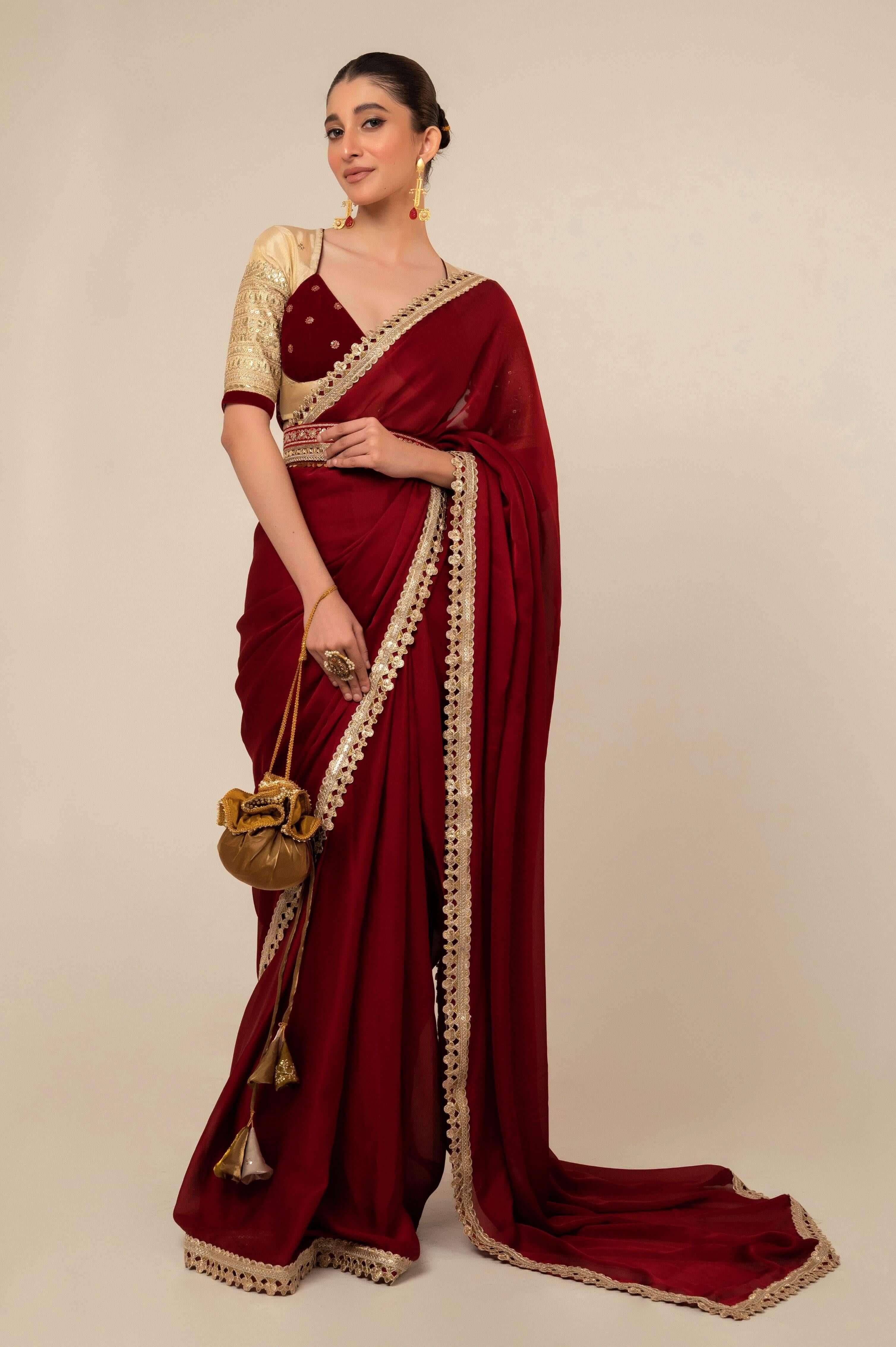 MOOD MUSE SAREE WITH CHERRY VANILLA BLOUSE.