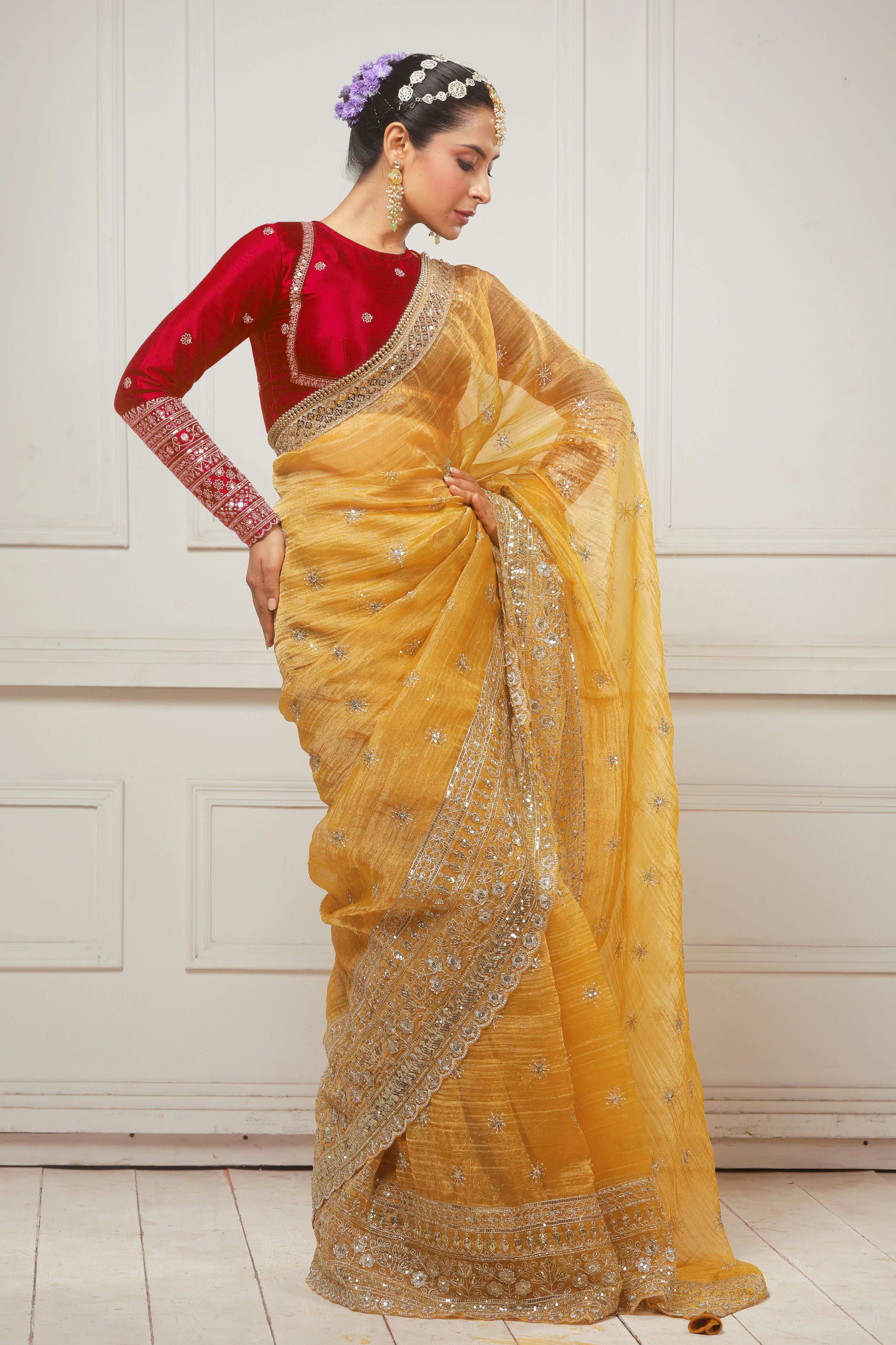 HONEY WILDFLOWER SAREE WITH AGELESS APPEAL FULL SLEEVE BLOUSE